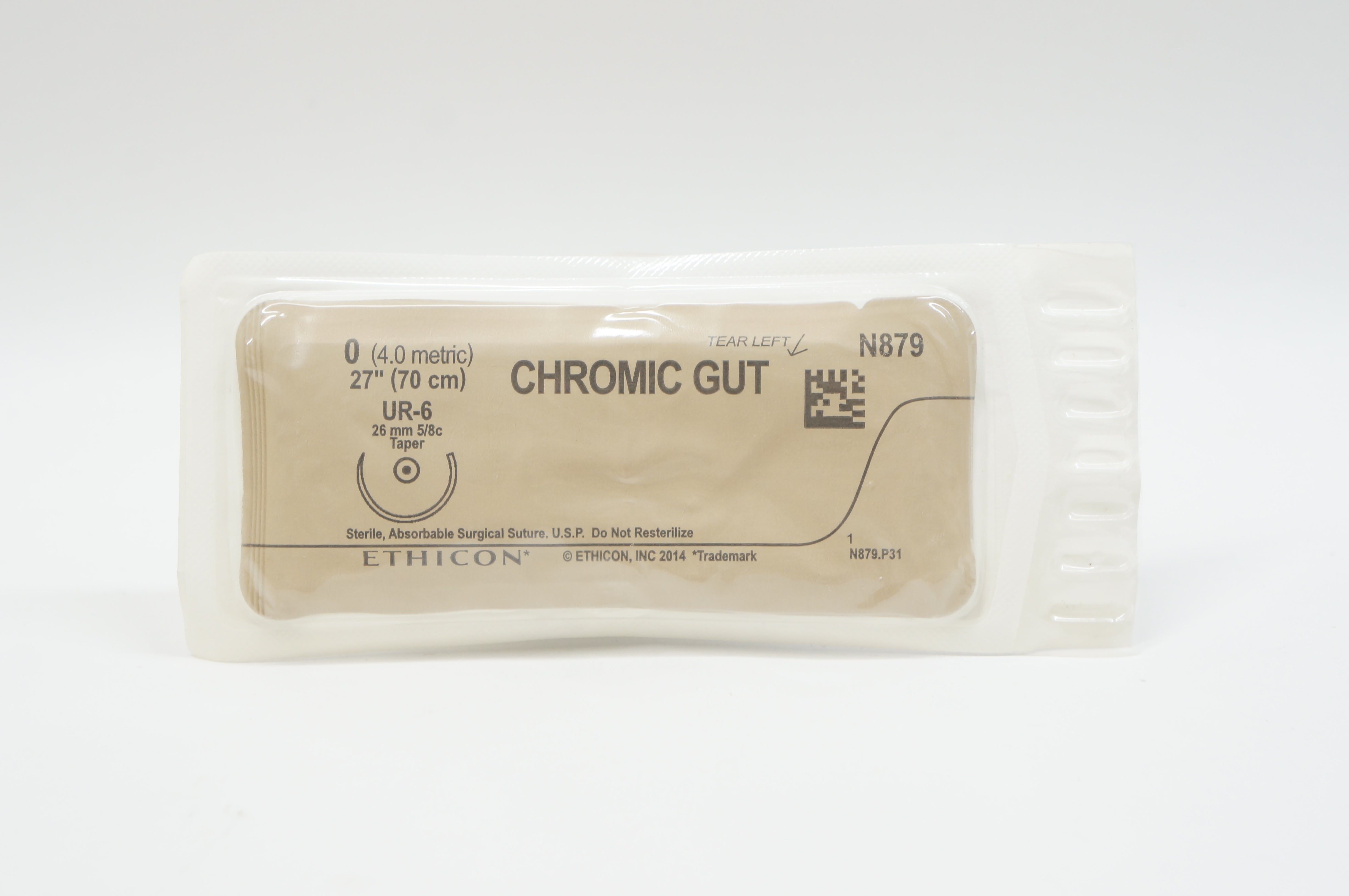Ethicon N879 0 CHROMIC GUT, UR-6, 26mm 5/8c Taper, 27inch