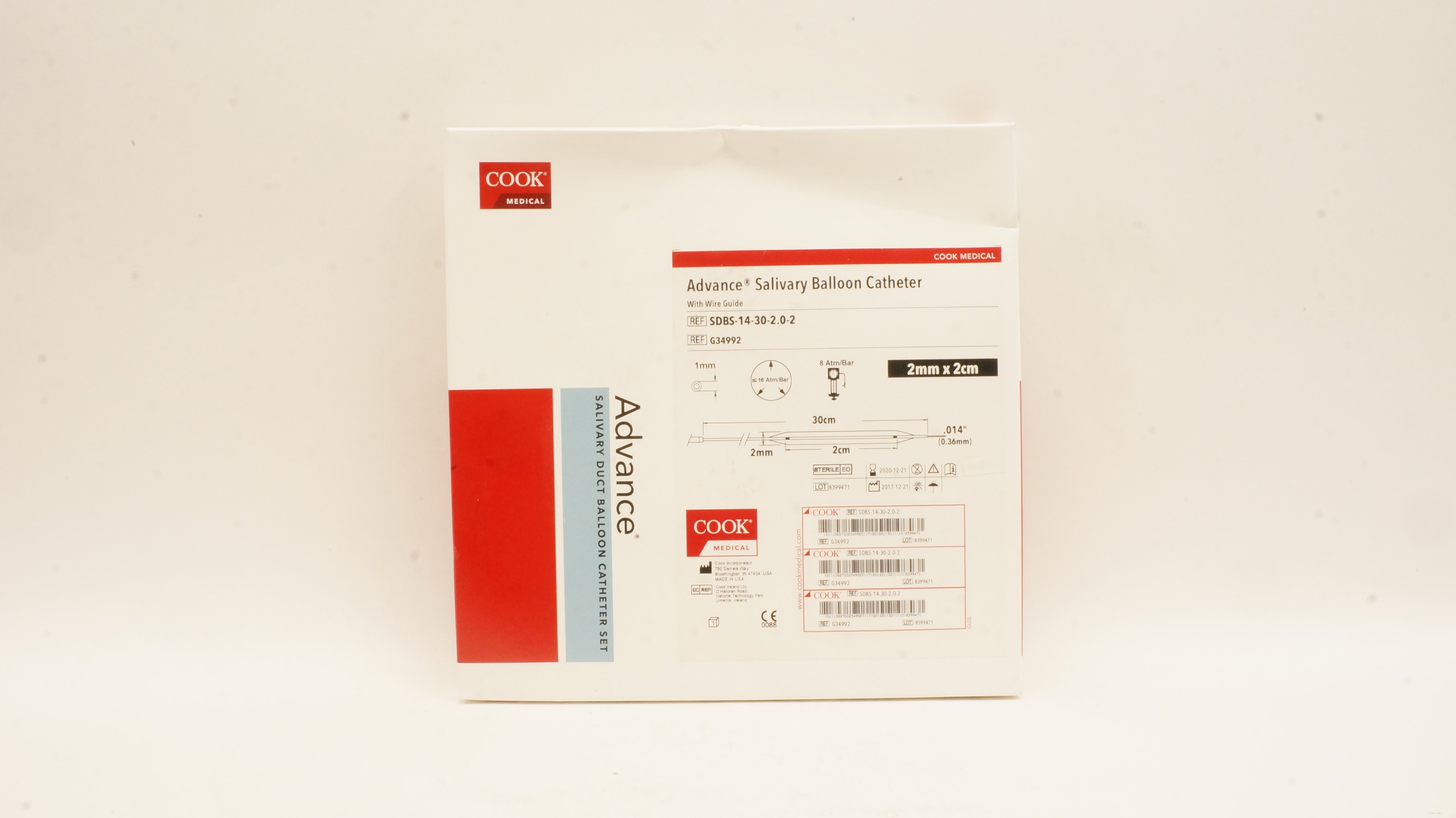 Cook Medical G34992 Advance Salivary Balloon Cath. 2mm x 2cm x 30cm .014inch (x)
