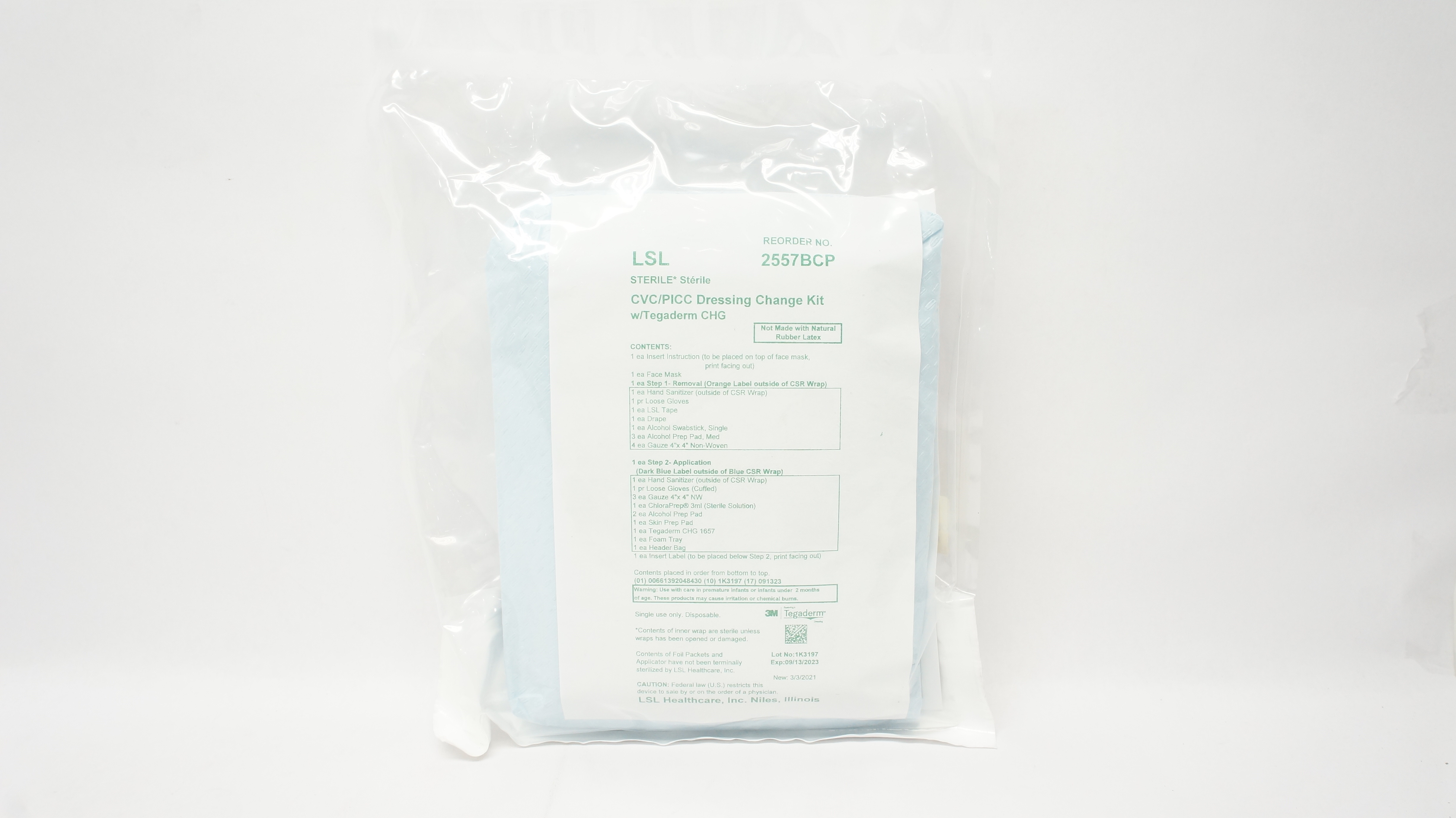3M 2557BCP LSL CVC/PICC Dressing Change Kit w/Tegaderm CHG