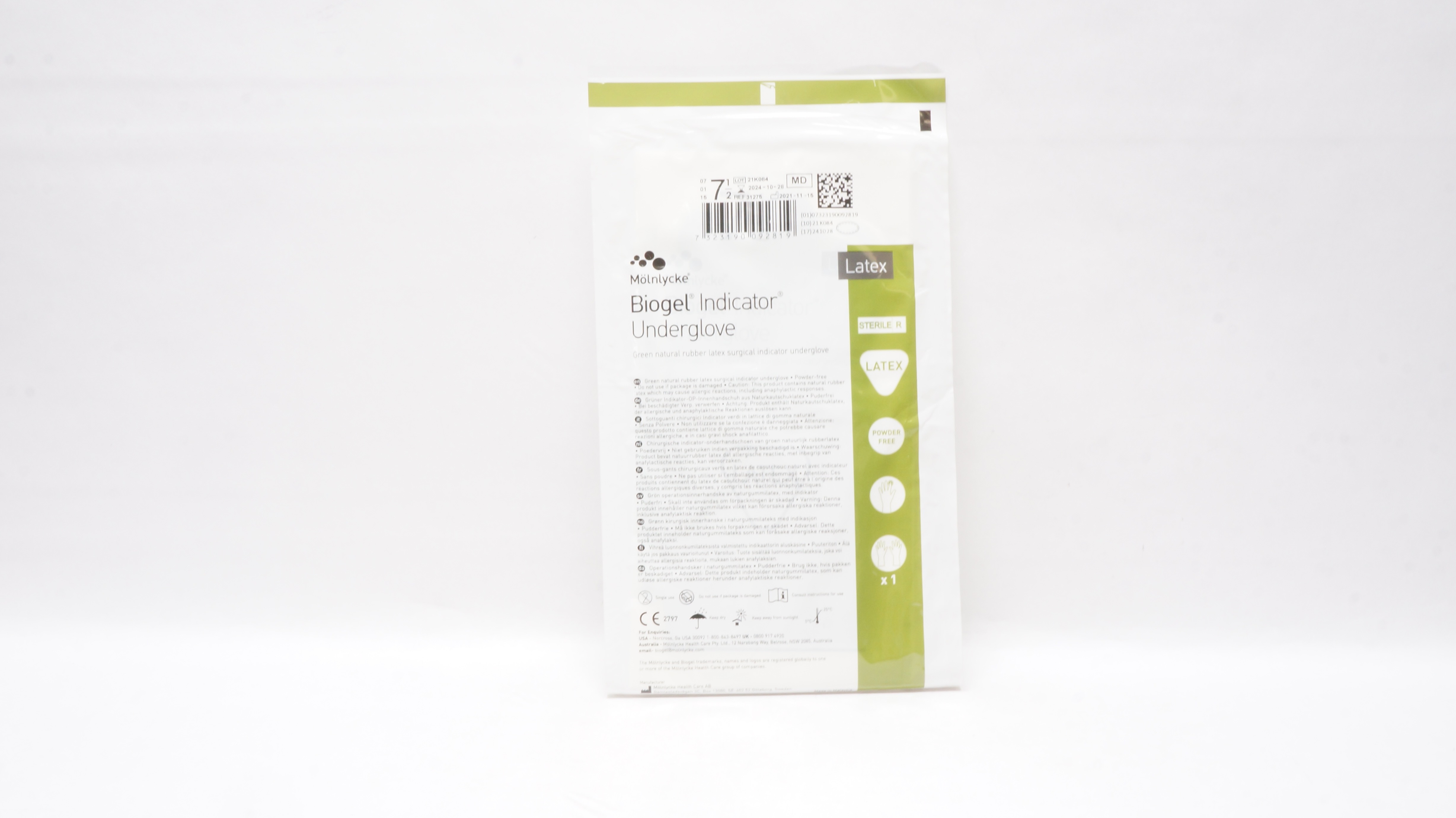 Molnlycke HealthCare 31275 Biogel Indicator Surgical Underglove, Size 7-1/2