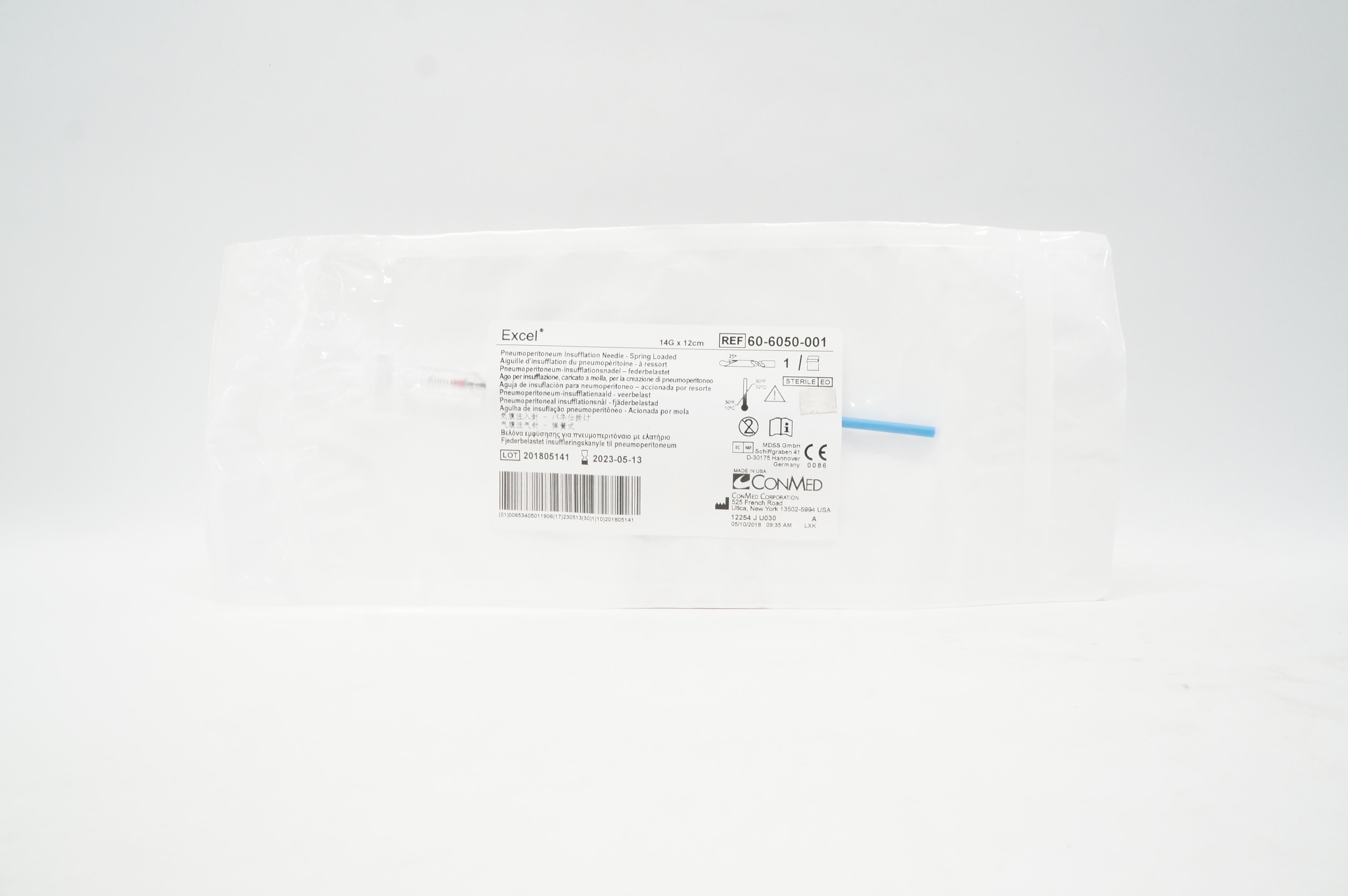 ConMed 60-6050-001 Excel Pnemoperitoneum Insuflation Ndle 14G x 12cm