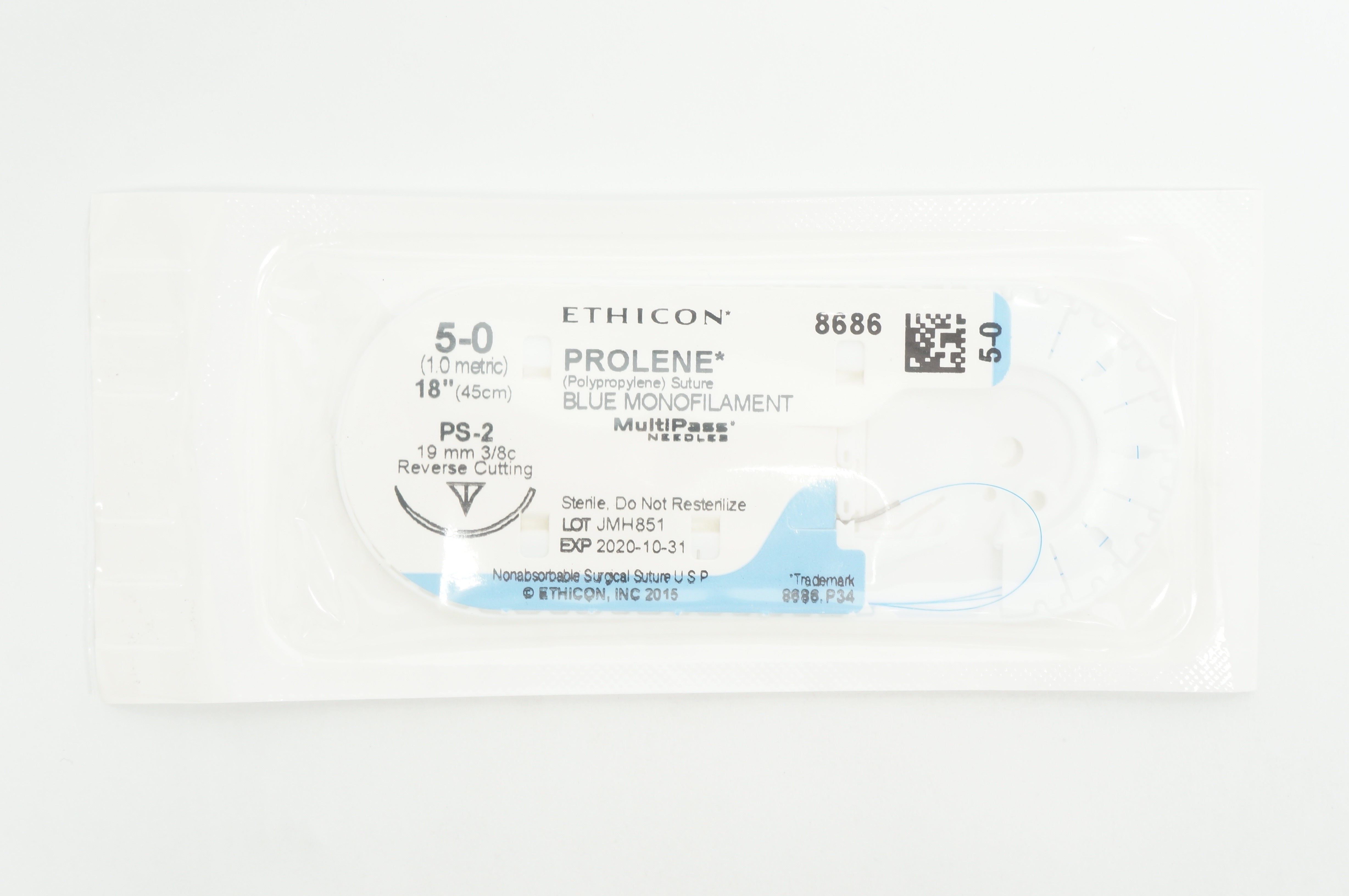 Ethicon 8686 5-0 PROLENE PS-2, 19mm 3/8c Reverse Cutting, 18in (x)