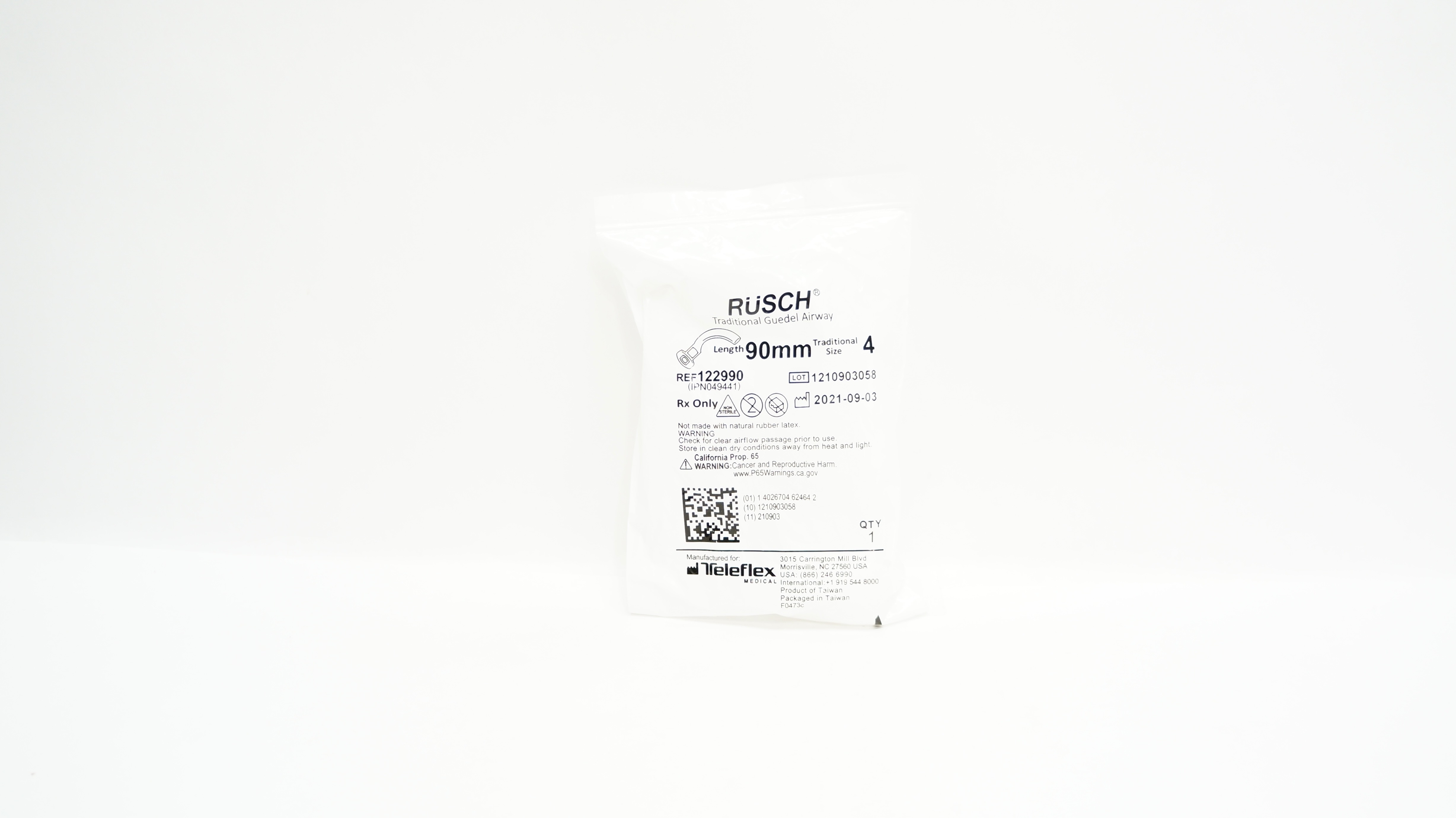 Teleflex 122990 Rusch Traditional Guedel Airway, Size 4, 90mm