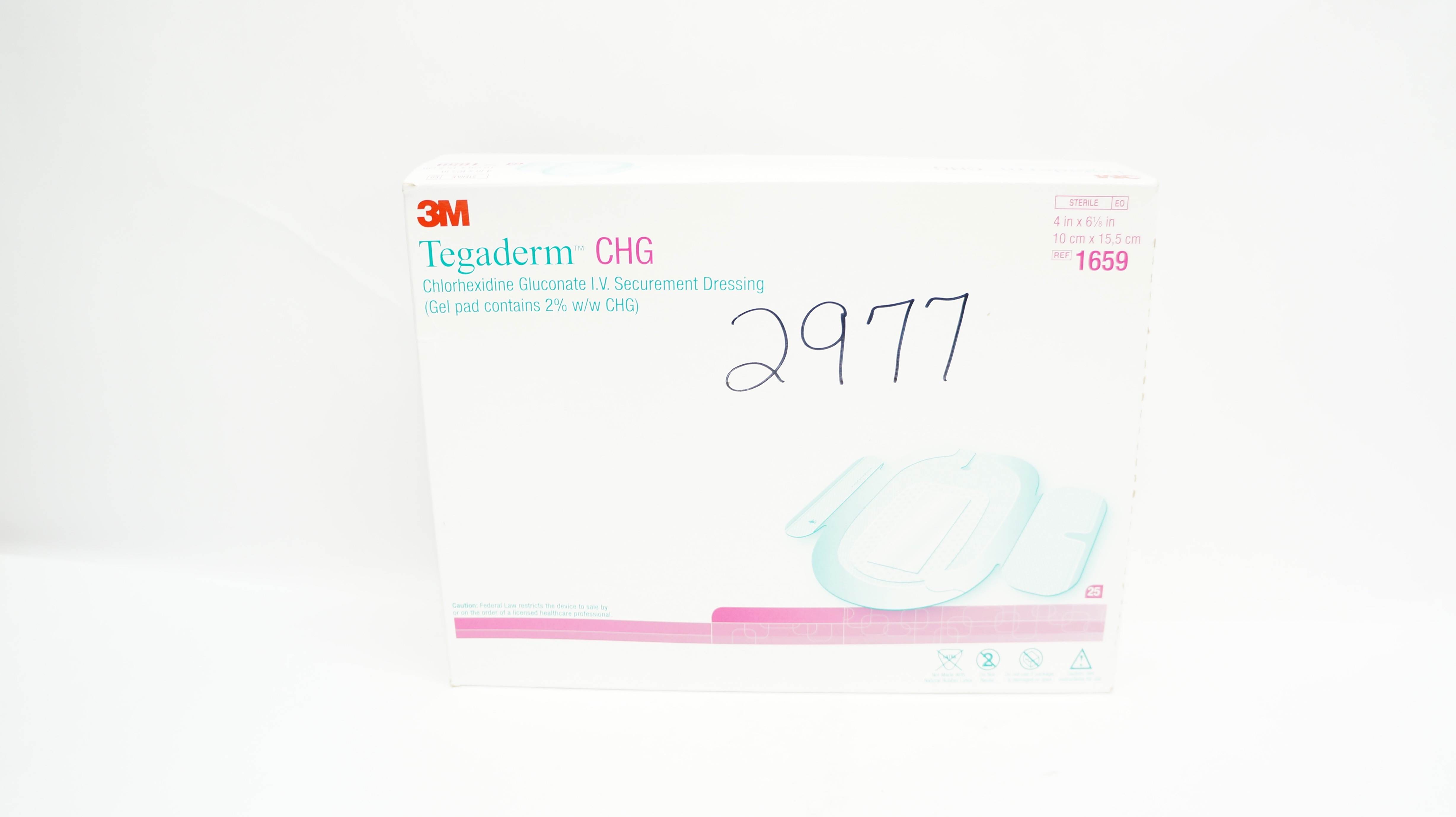3M 1659 Tegaderm CHG LV. Securement Dressing 4 x 6-1/8In (x) - Box of 25