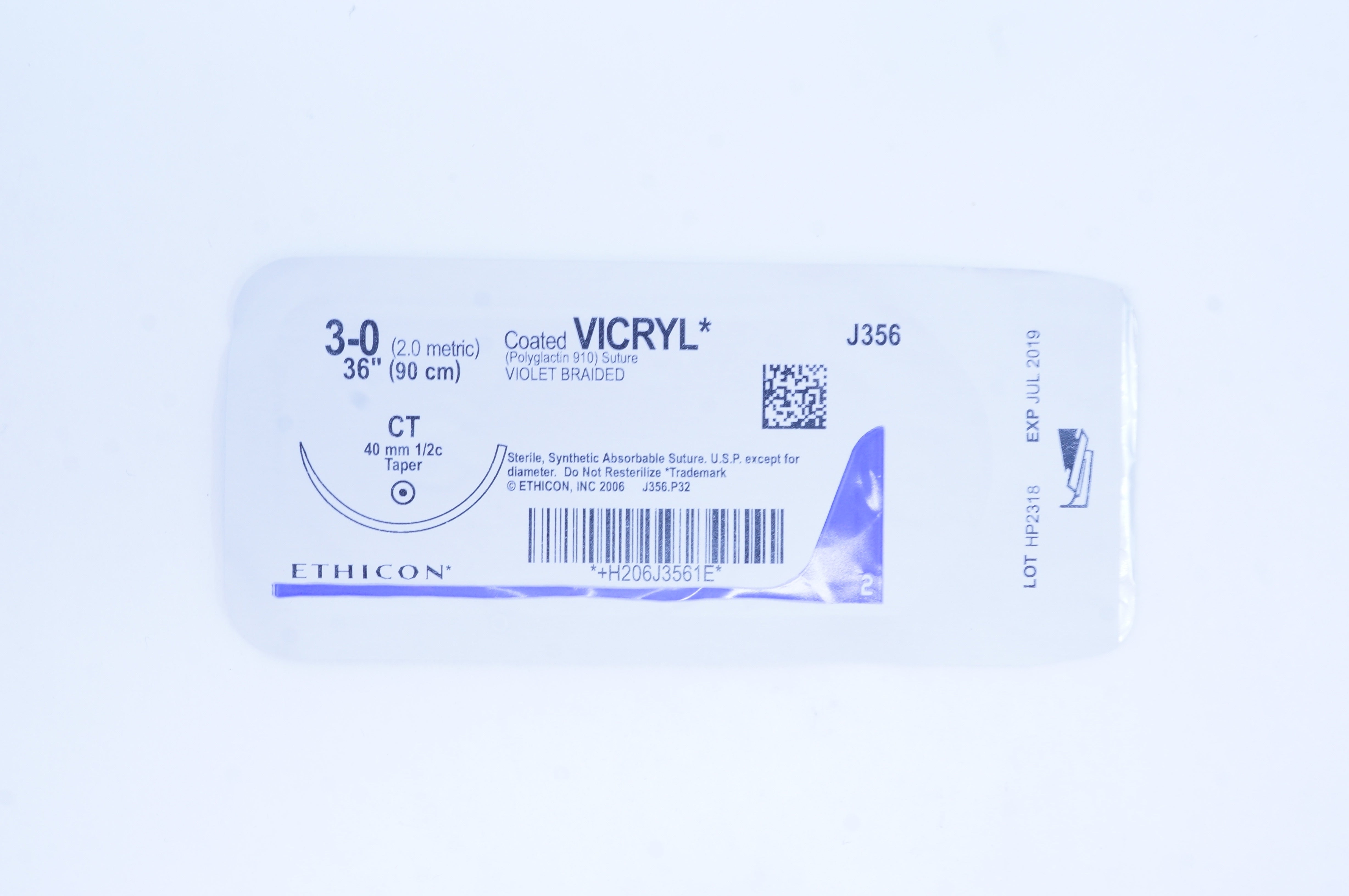 Ethicon J356 3-0 Coated VICRYL Stre, CT 40mm 1/2c Taper, 36inch (x)