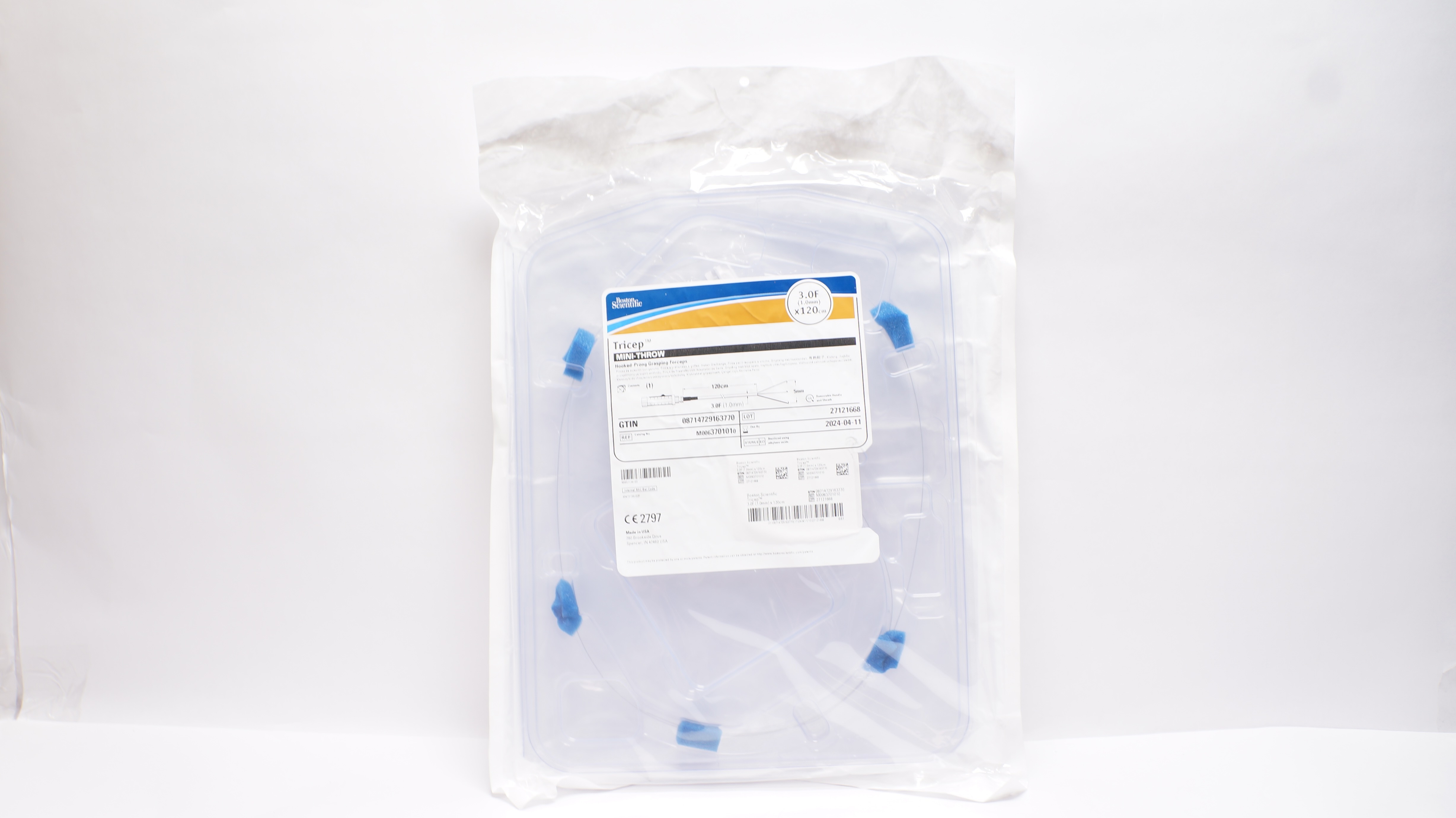 Boston Scientific M0063701010 Tricep Mini-Throw Hooked-Prong Grasping Forceps