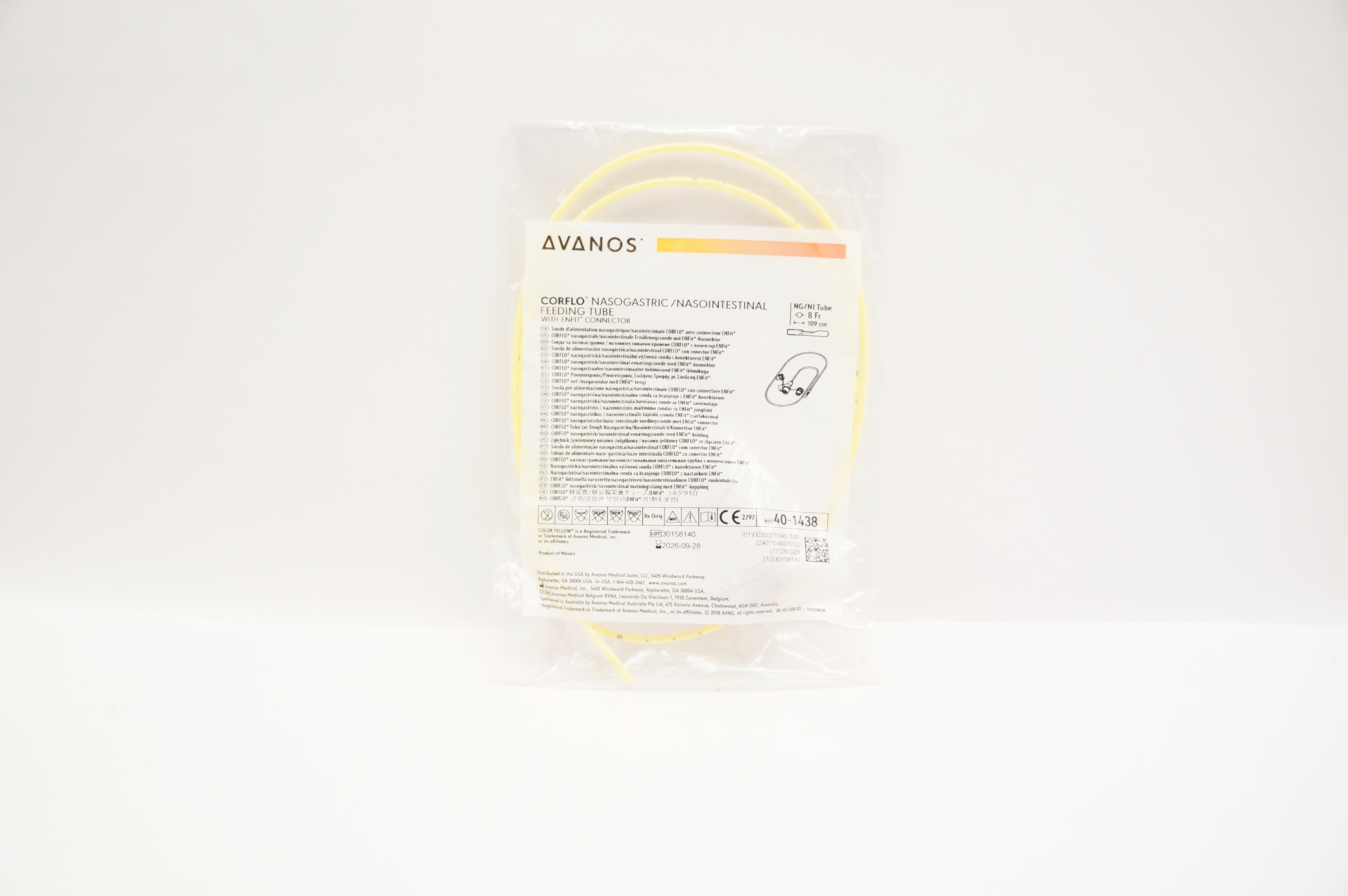 Avanos 40-1438 Corflo Nasogastric/Nasointestinal,Feeding Tube W/Tube Connector