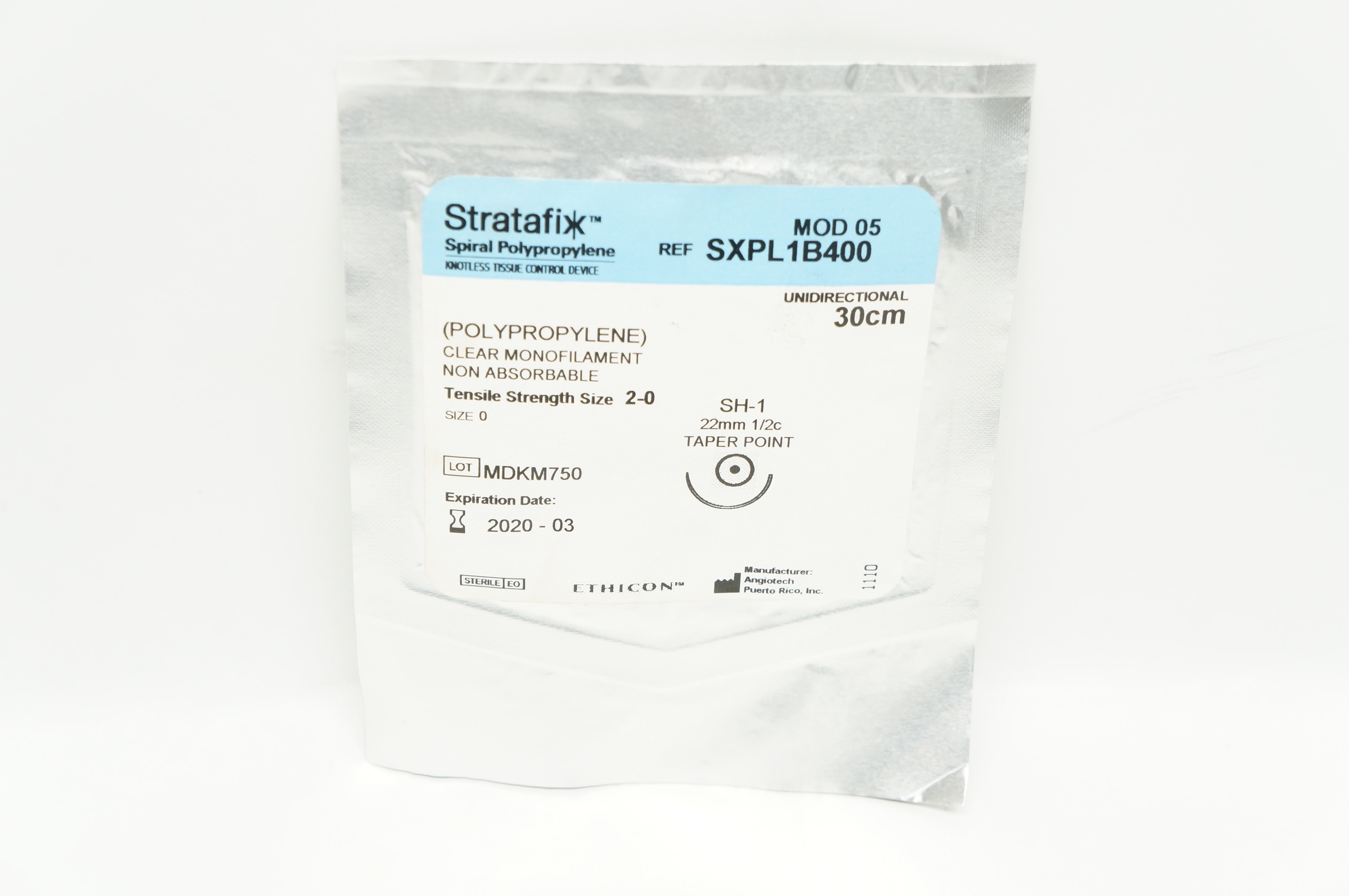 Ethicon SXPL1B400 2-0 STRATAFIX SH-1 Taper 22mm 1/2c, Undirectional,  30cm (x)