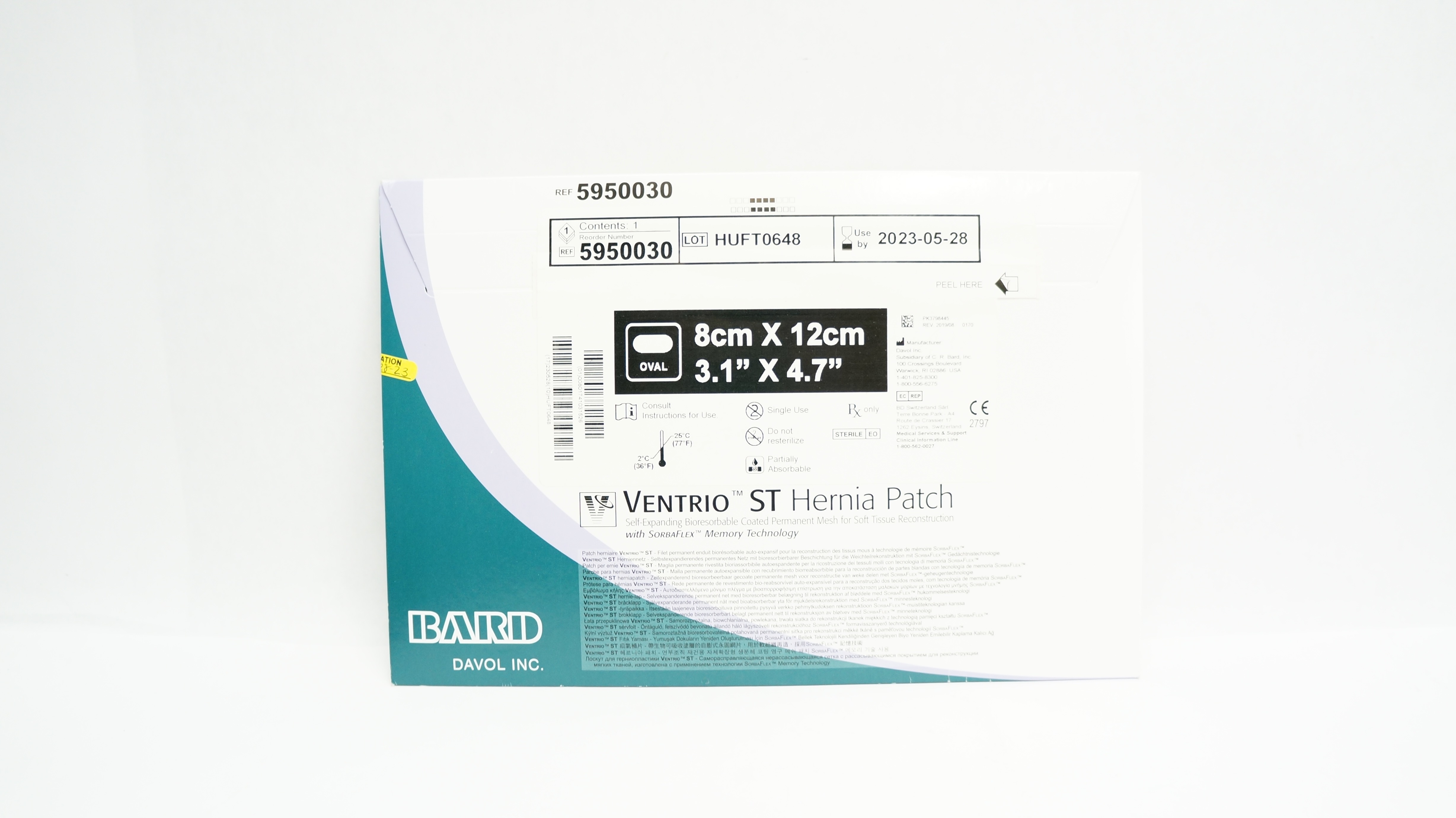 Bard 5950030 Davol Ventrio ST Hernia Patch Oval 3.1inch x 4.7inch (x)
