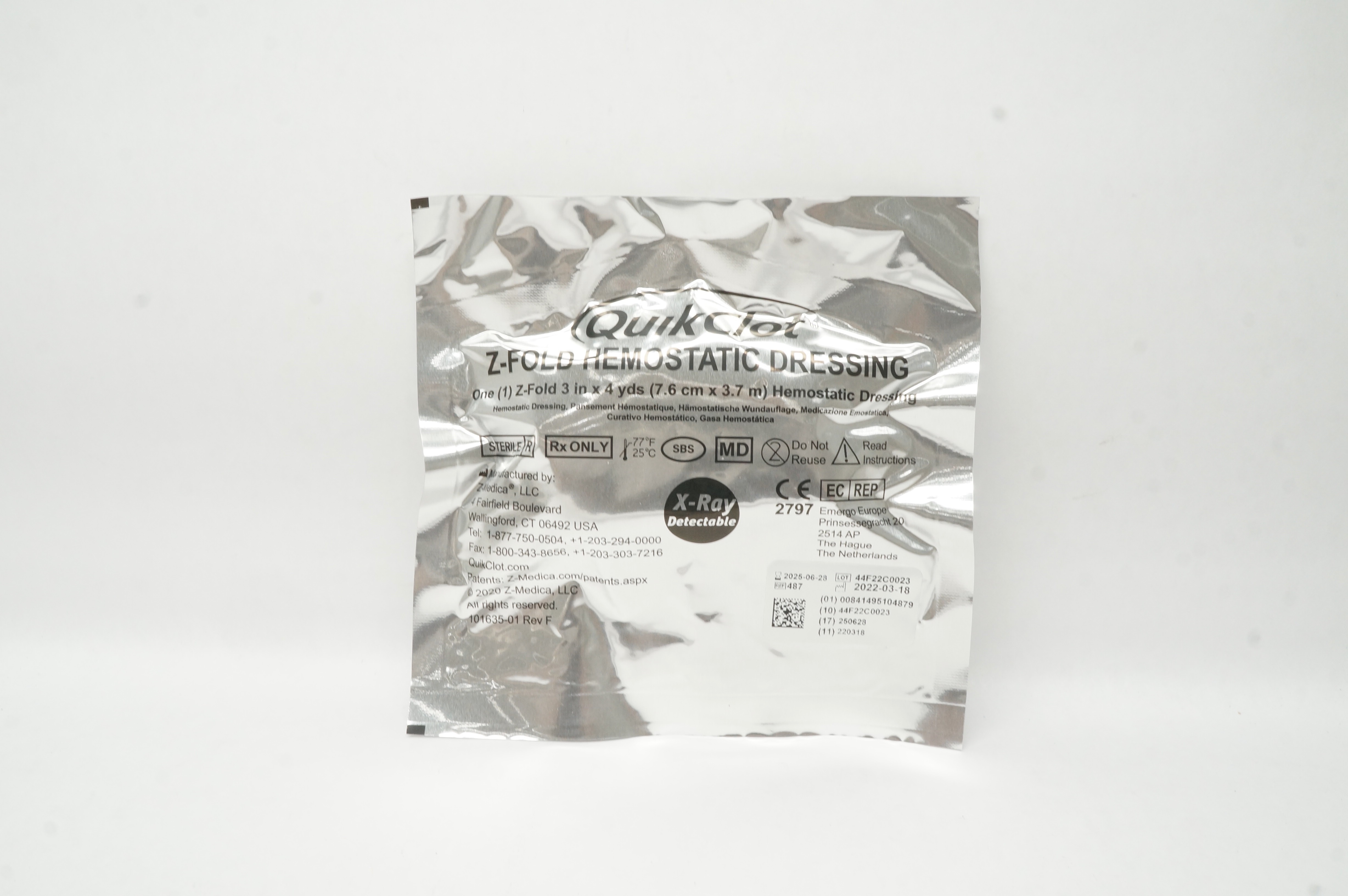 Z-Medica 0487 Quik Clot Z-Fold Hemostatic Dressing 3inch x 4yds