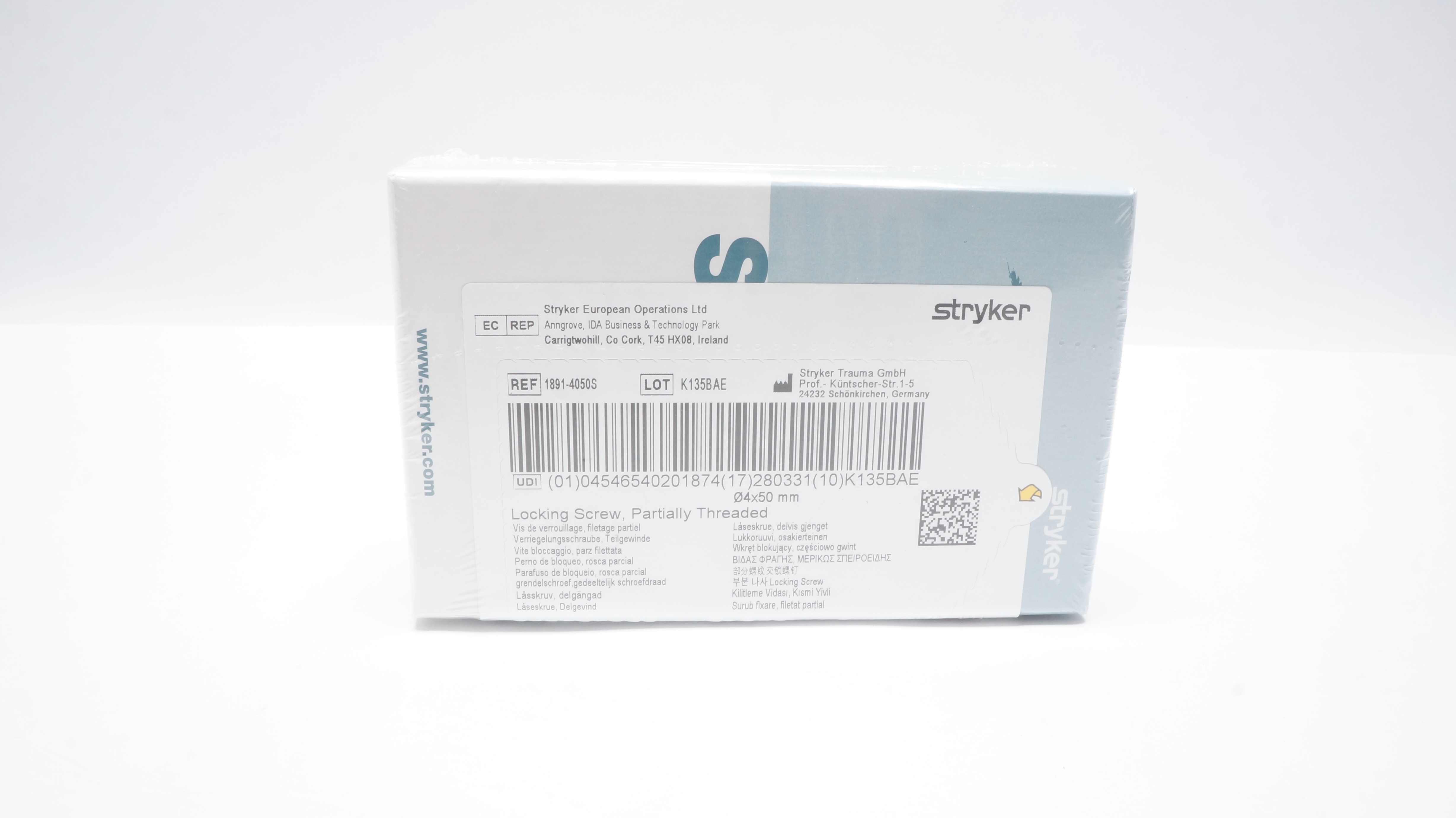 Stryker 1891-4050S Locking Screw, Partially Threaded 4x50mm