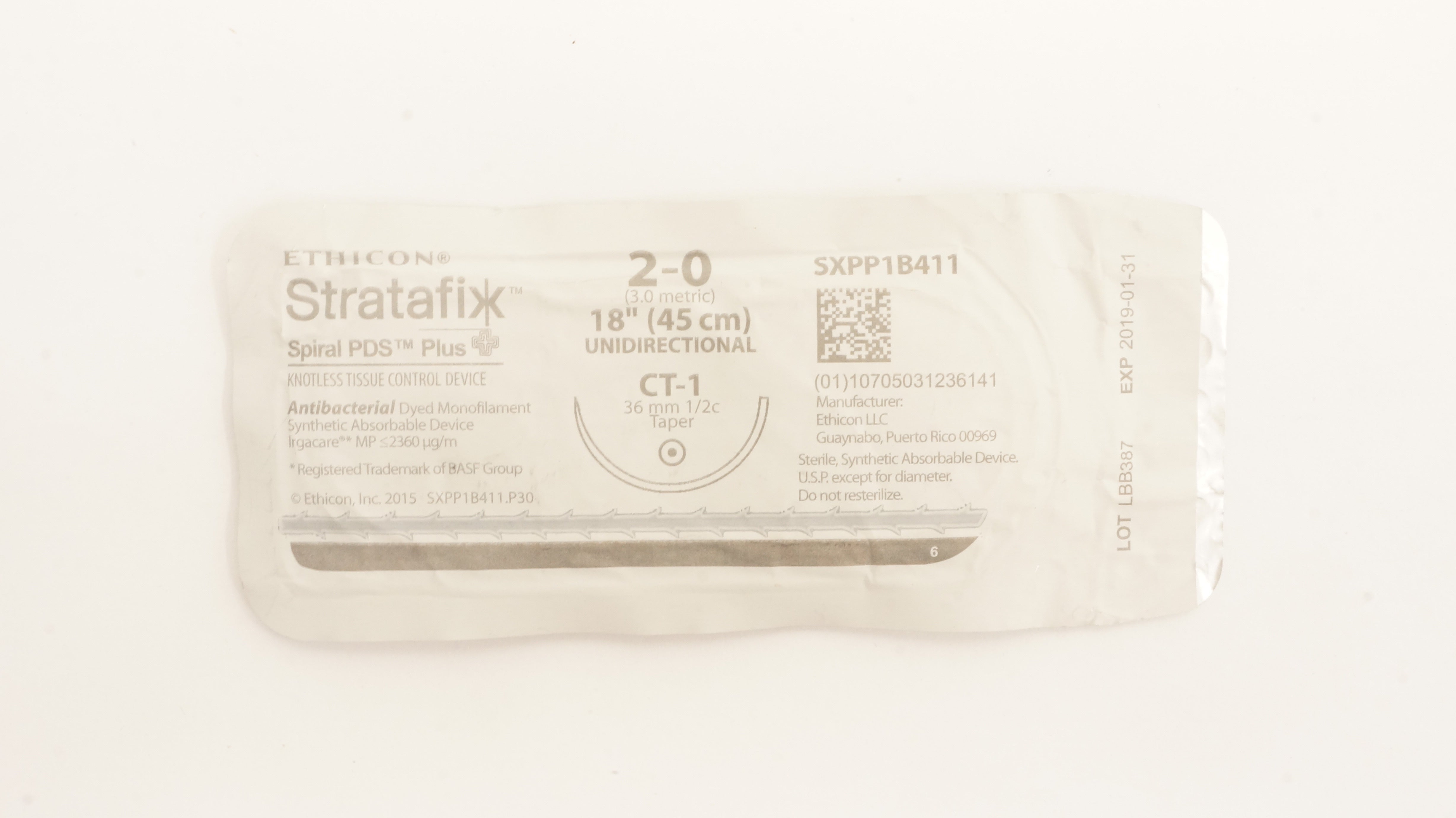 Ethicon SXPP1B411 2-0 Stratafix Spiral PDS Plus CT-1 36mm 1/2c Taper, 18inch (x)