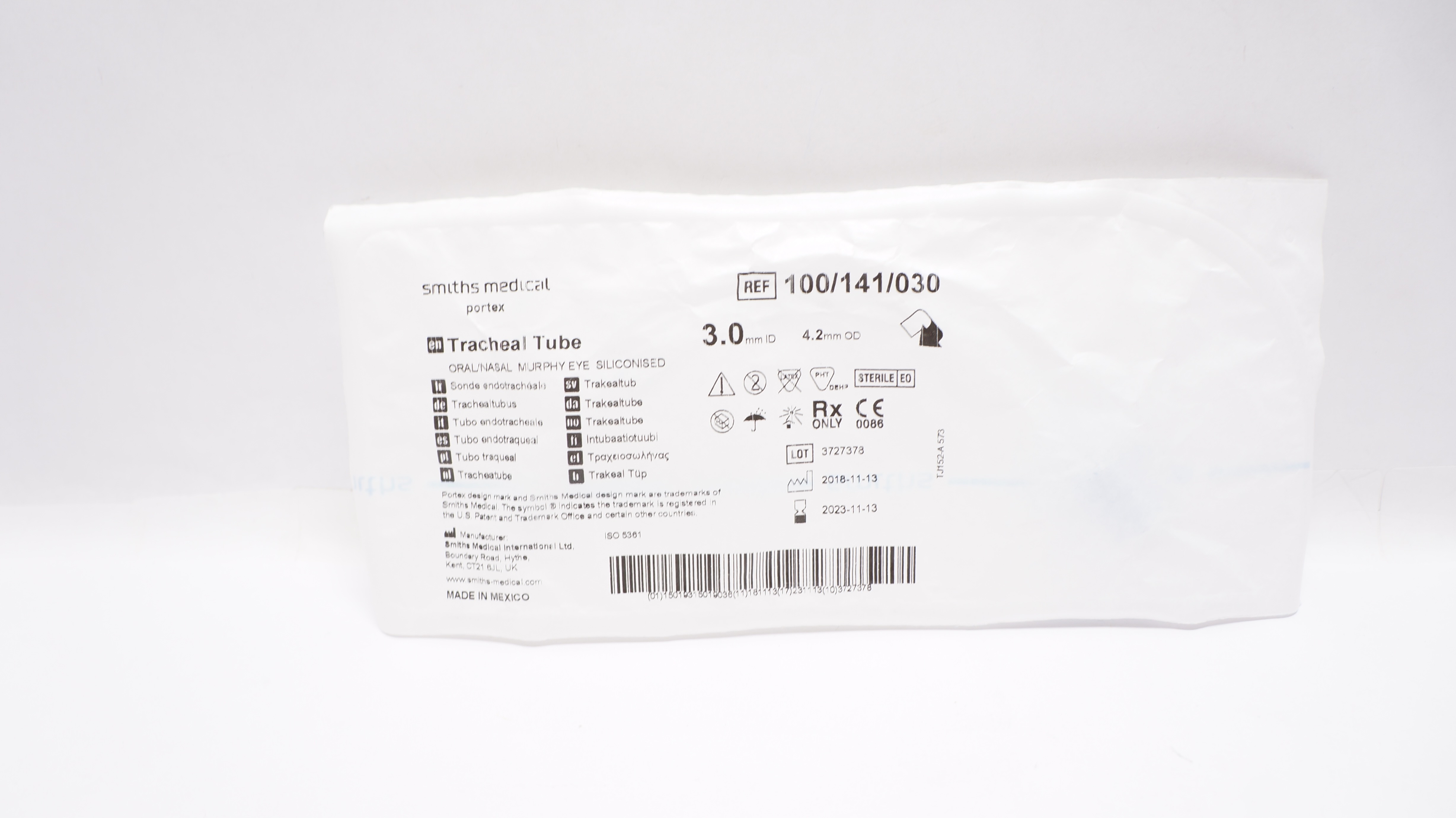 Smiths Medical 100/141/030 Portex oral/Nasal Tracheal Tube 3.0mm ID x 4.2mmOD(x)