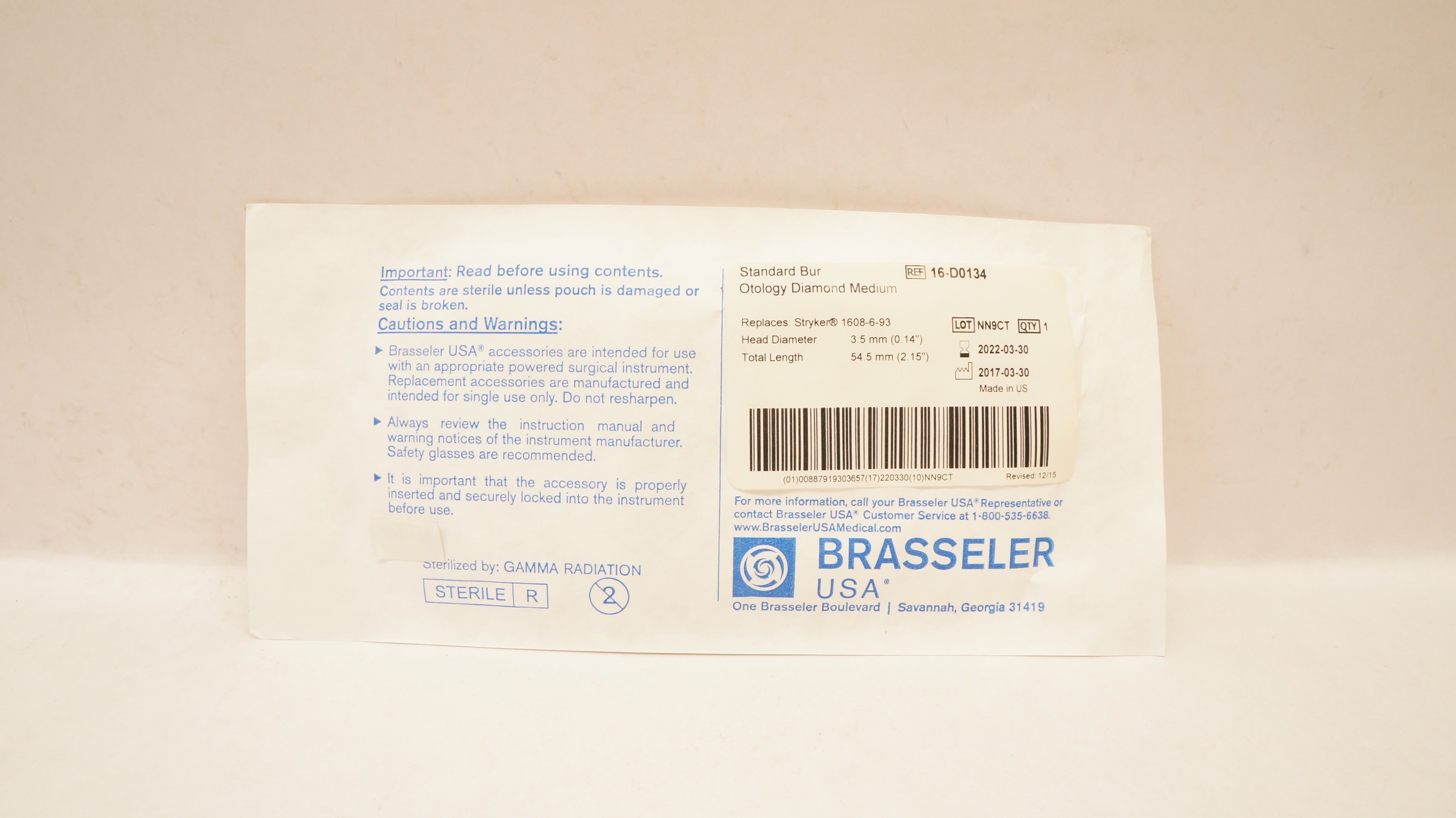 Brasseler 16-D0134 Standard Bur Otology Diamond Medium (x)