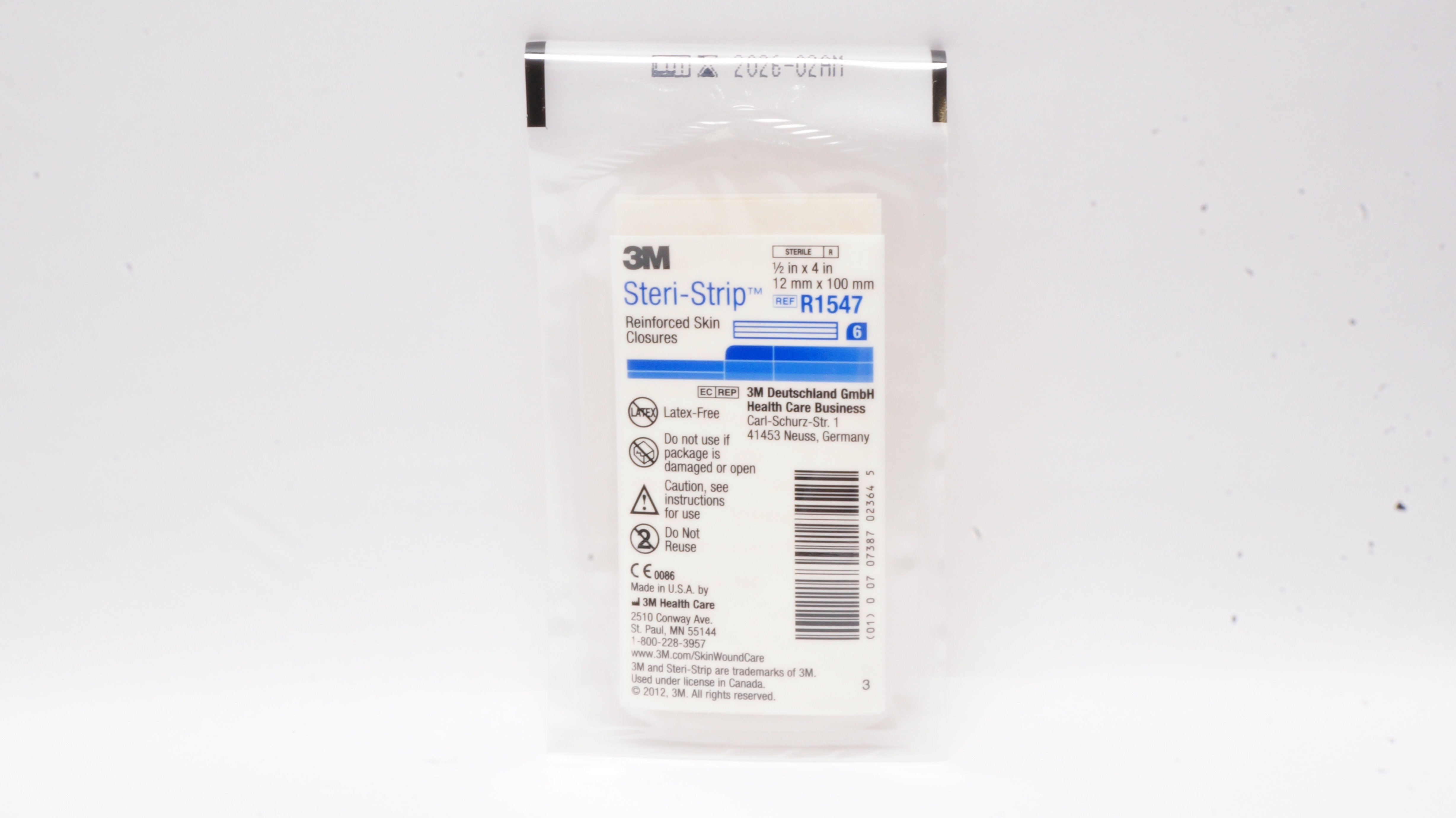 3M R1547 Steri-Strip Reinforced Skin Closures 1/2inch x 4inch - Pack of 6