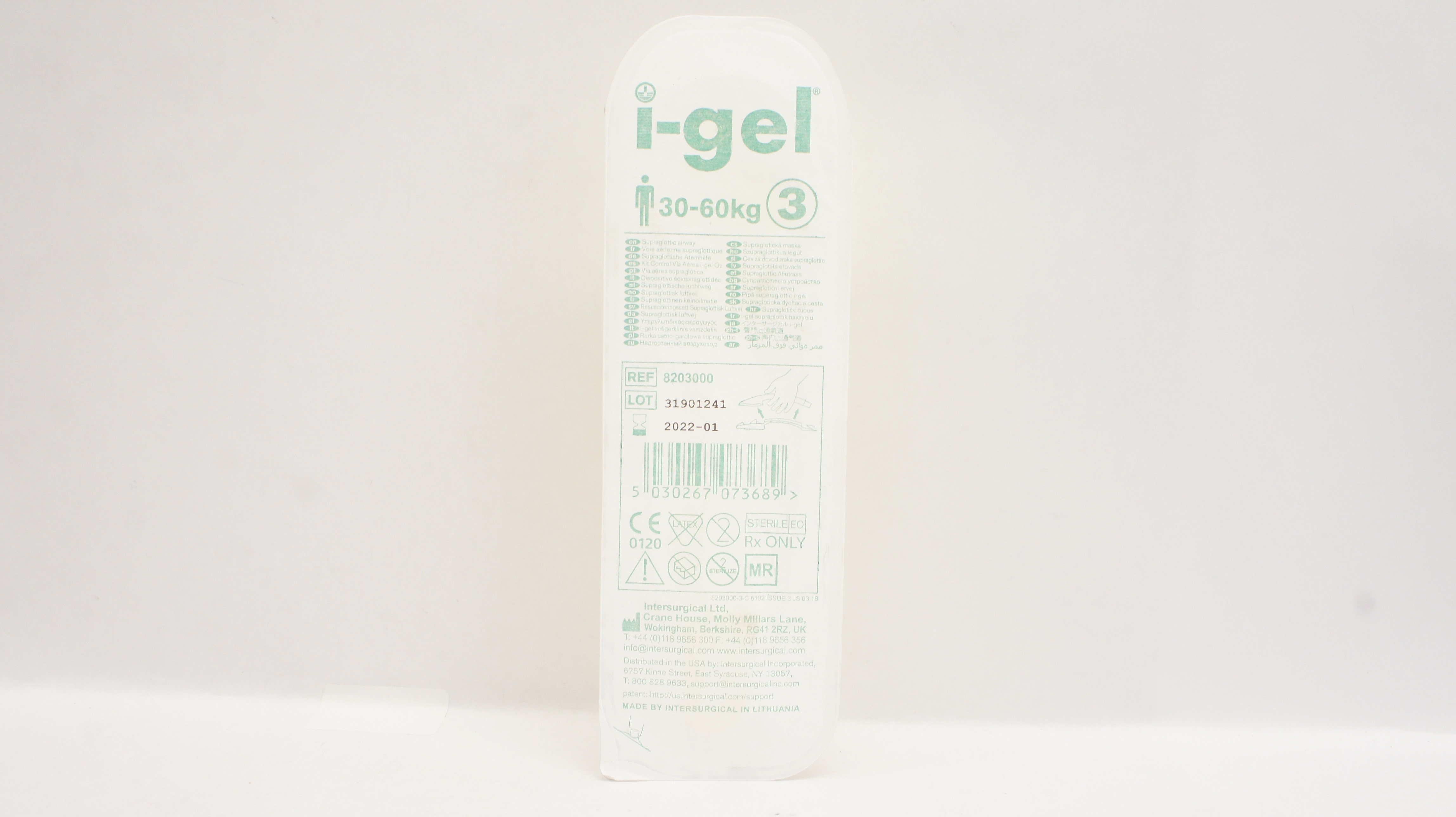 Intersurgical 8203000 I-Gel Supraglottic Airway 30-60kg Size 3 (x)