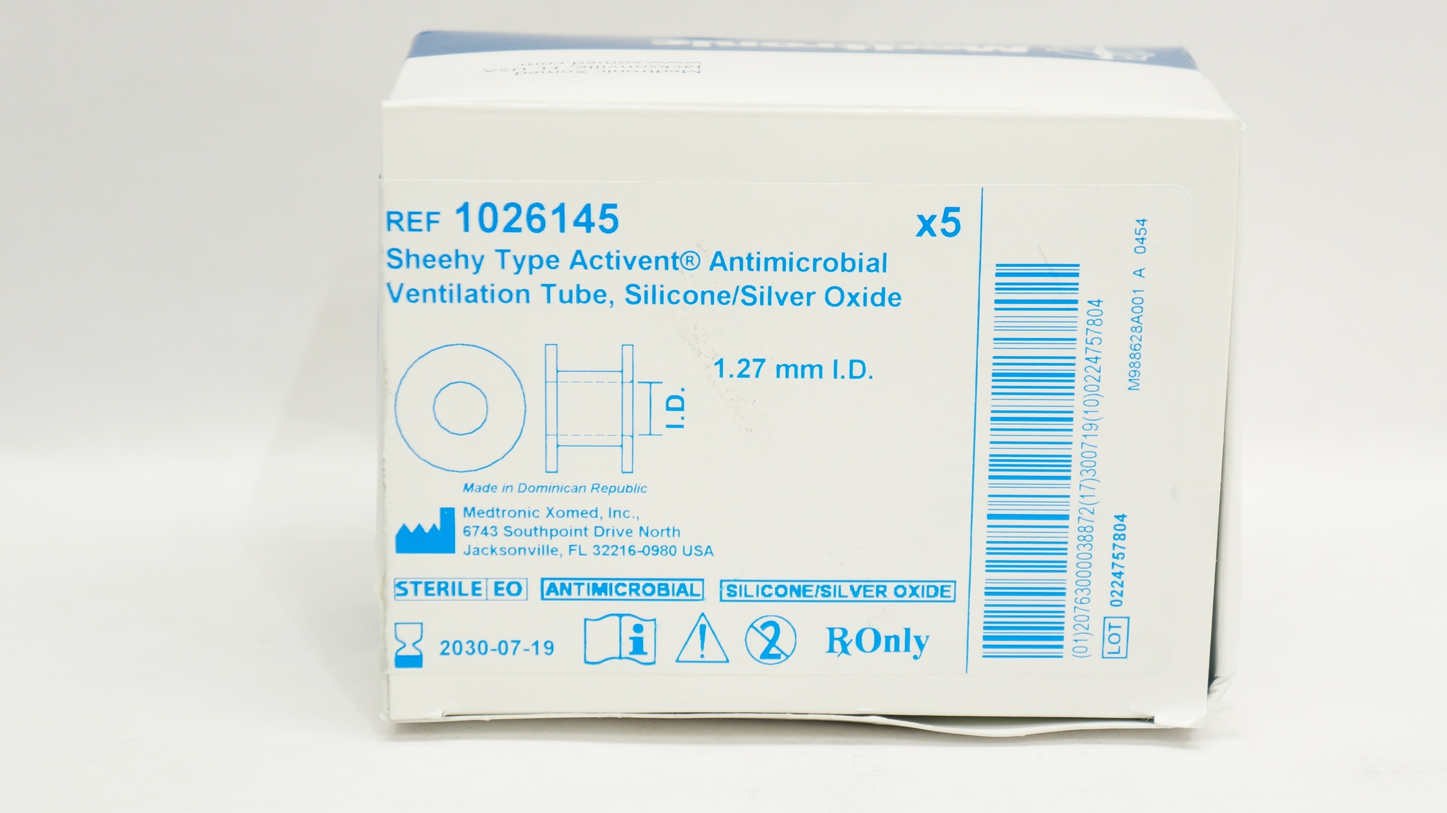 Medtronic 1026145 Sheehy Type Activent Ventilation Tube 1.27mm -Box of 5