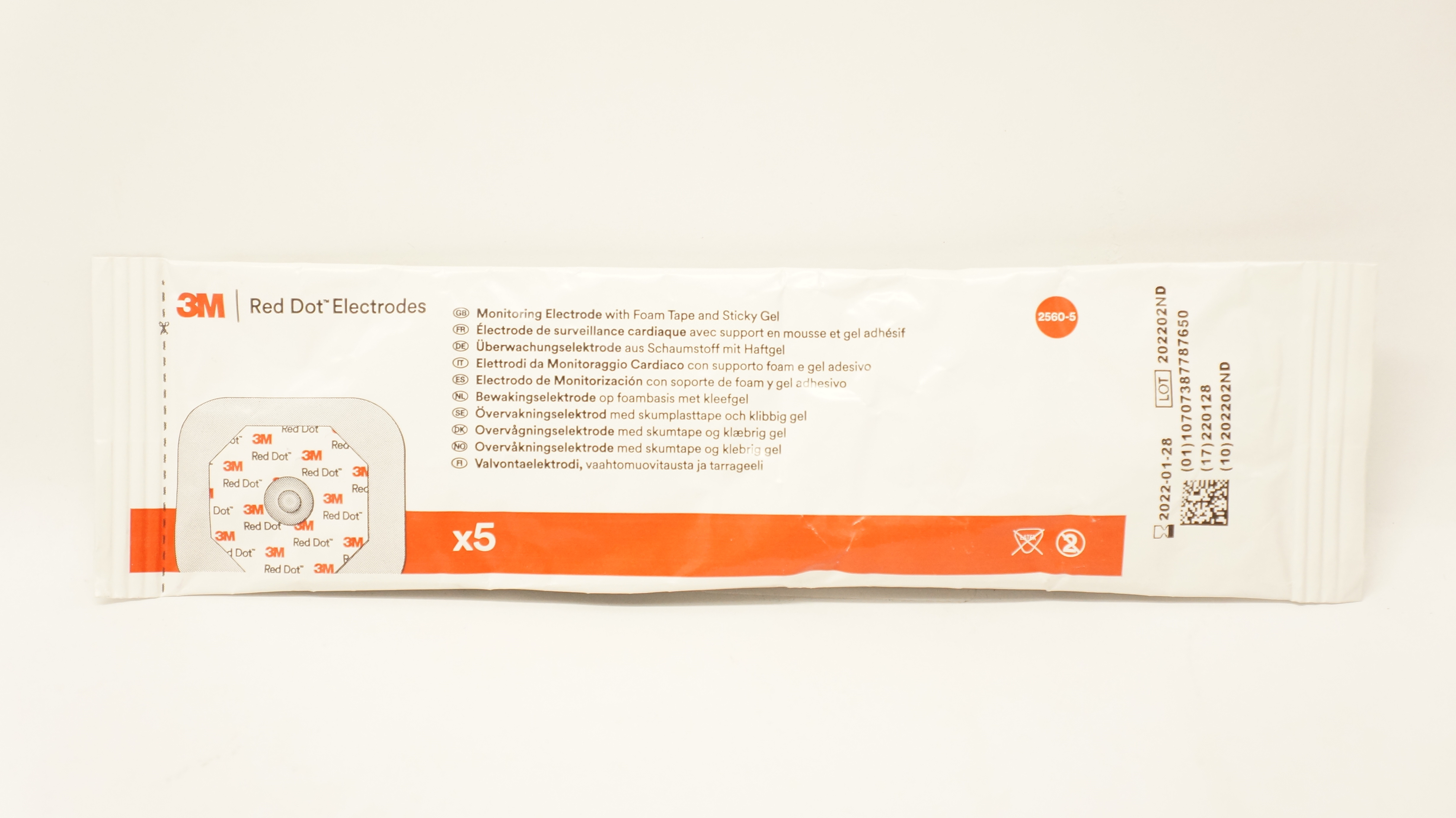 3M 2560-5 Red dot Monitoring Electrode with Foam Tape and Sticky Gel - Pack of 5