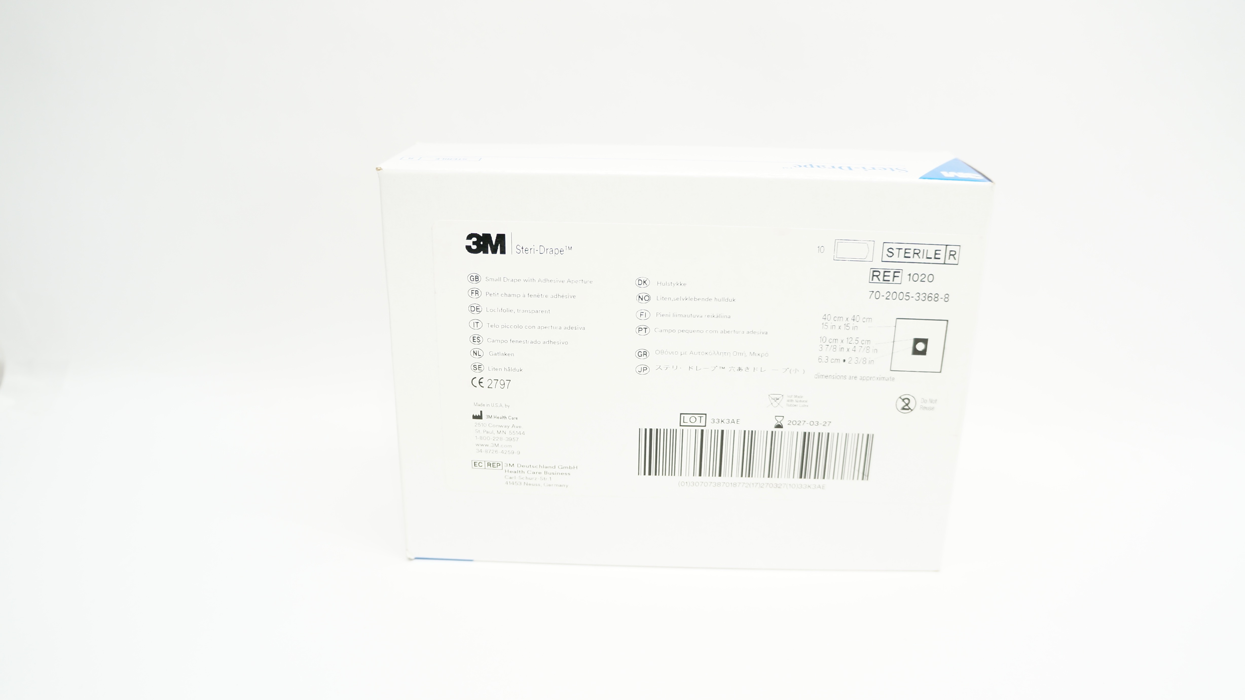 3M 1020 Steri-Drape Small Drape with Adhesive Aperture 15 x 15inch - Box of 10