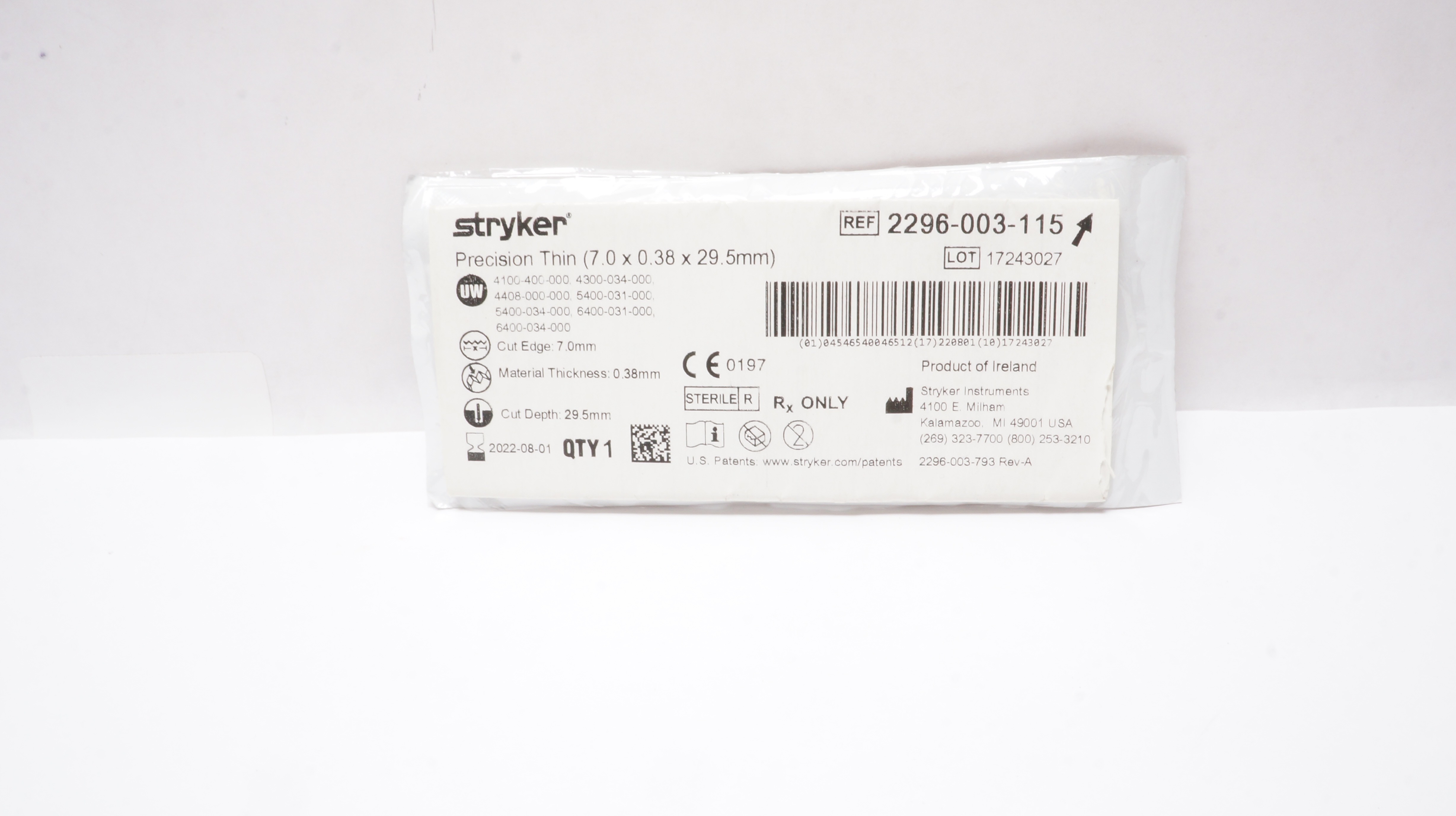 Stryker 2296-003-115 Precision Thin 7.0 x 0.38 x 29.5 mm (x)