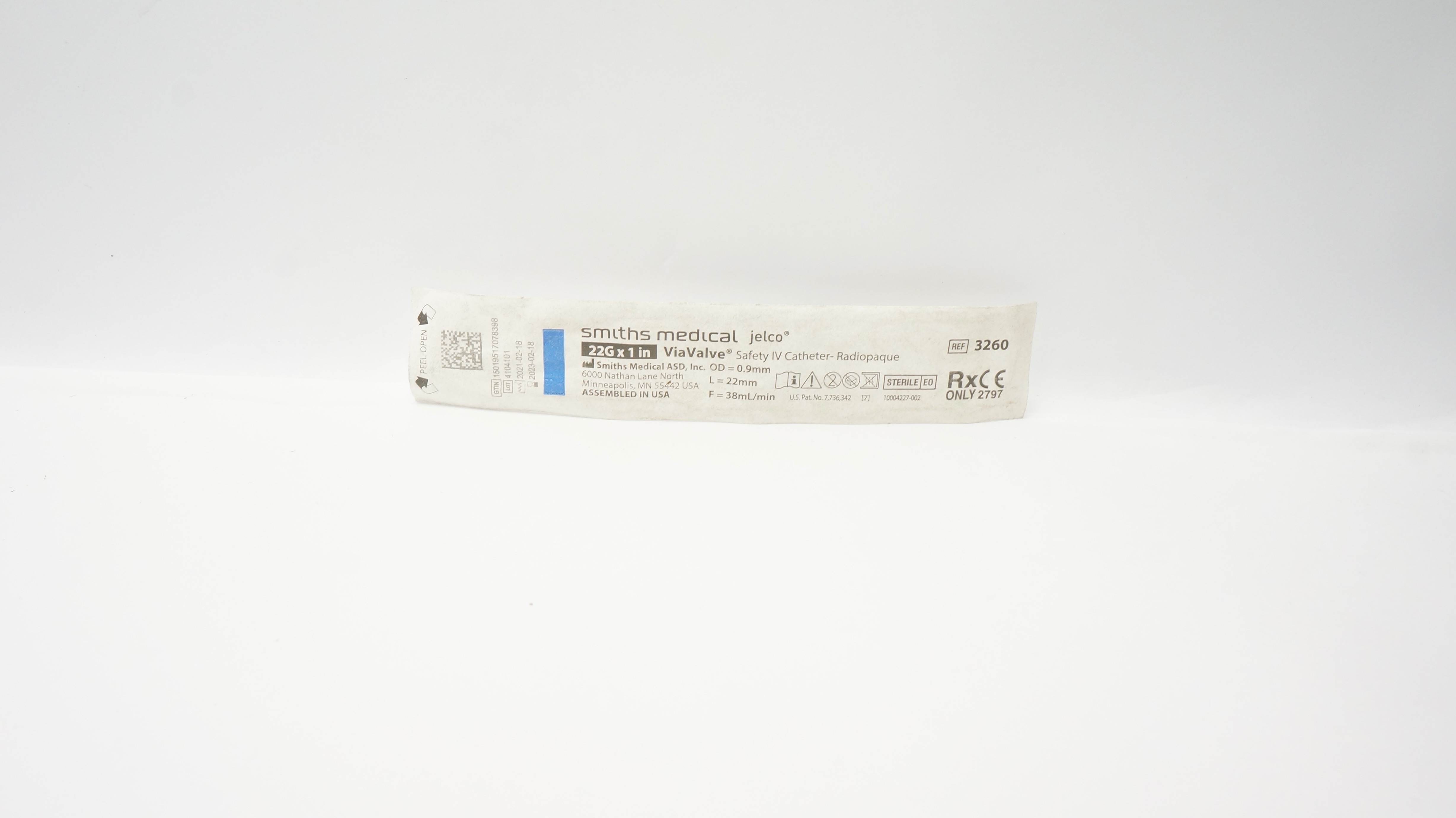 Smiths Medical 3260 ViaValve Safety I.V. Cath. 22G x 1 inch (x)