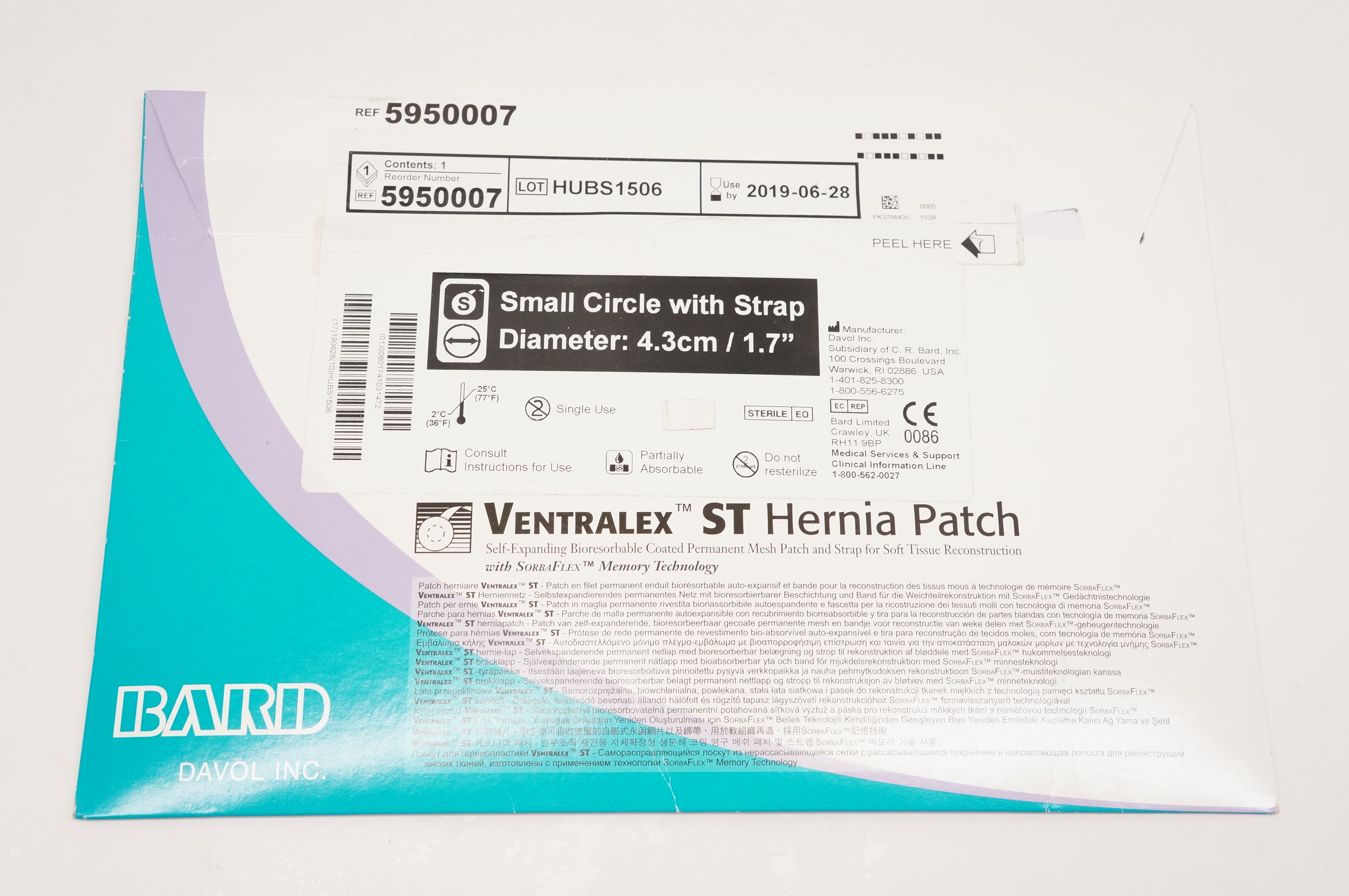 Bard 5950007 Mesh Ventralex ST Hernia Patch w/Strap, 1.7inch (x)