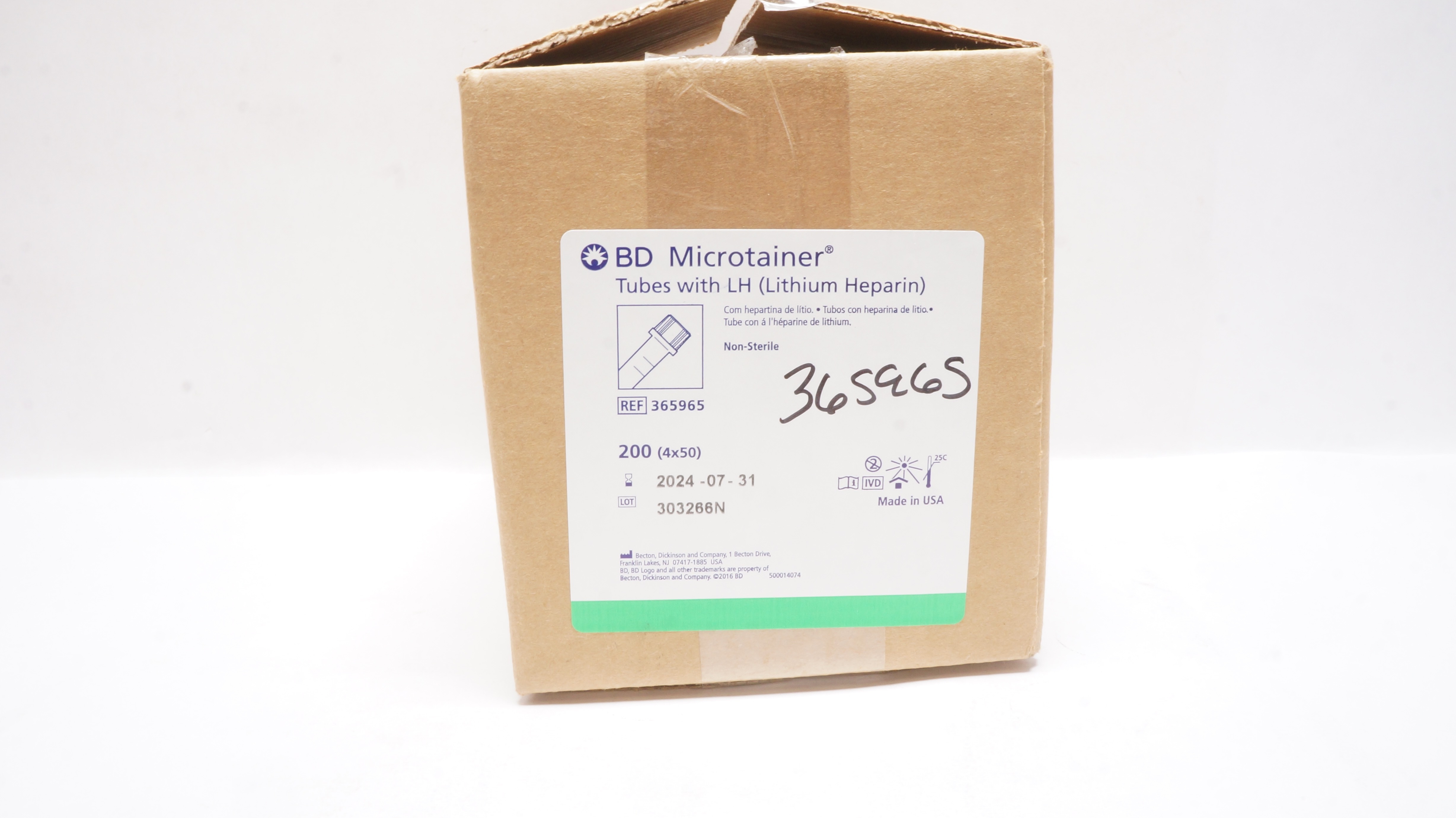BD 365965 Microtainer Tubes with LH - Case of 200