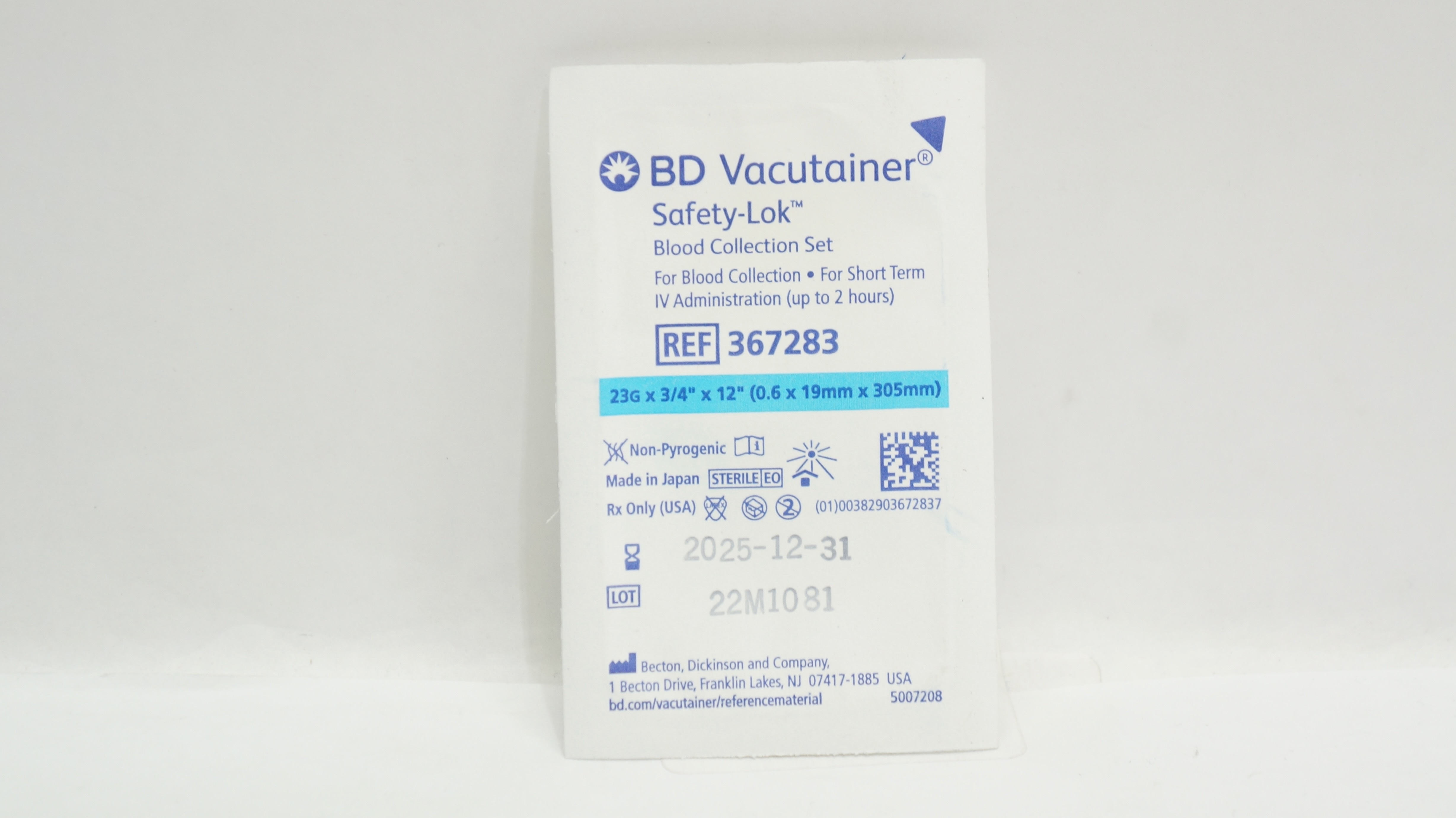 BD 367283 Vacutainer Safety-Lok Blood Collection Set 23G x 3/4inch x 12inch