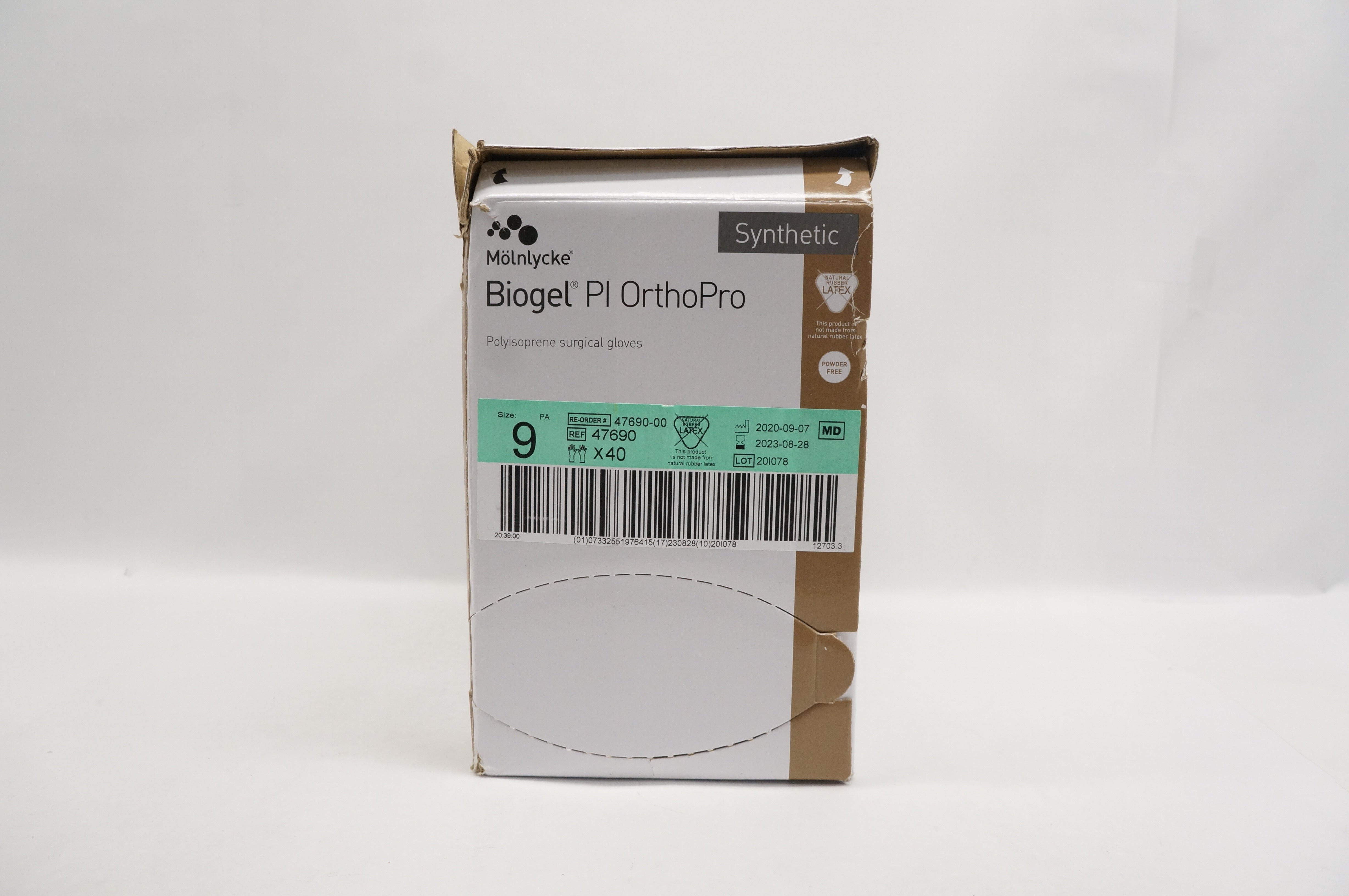 Molnlycke 47690 Biogel PI OrthoPro Polyisoprene Surgical Gloves, 9 - Box of 40