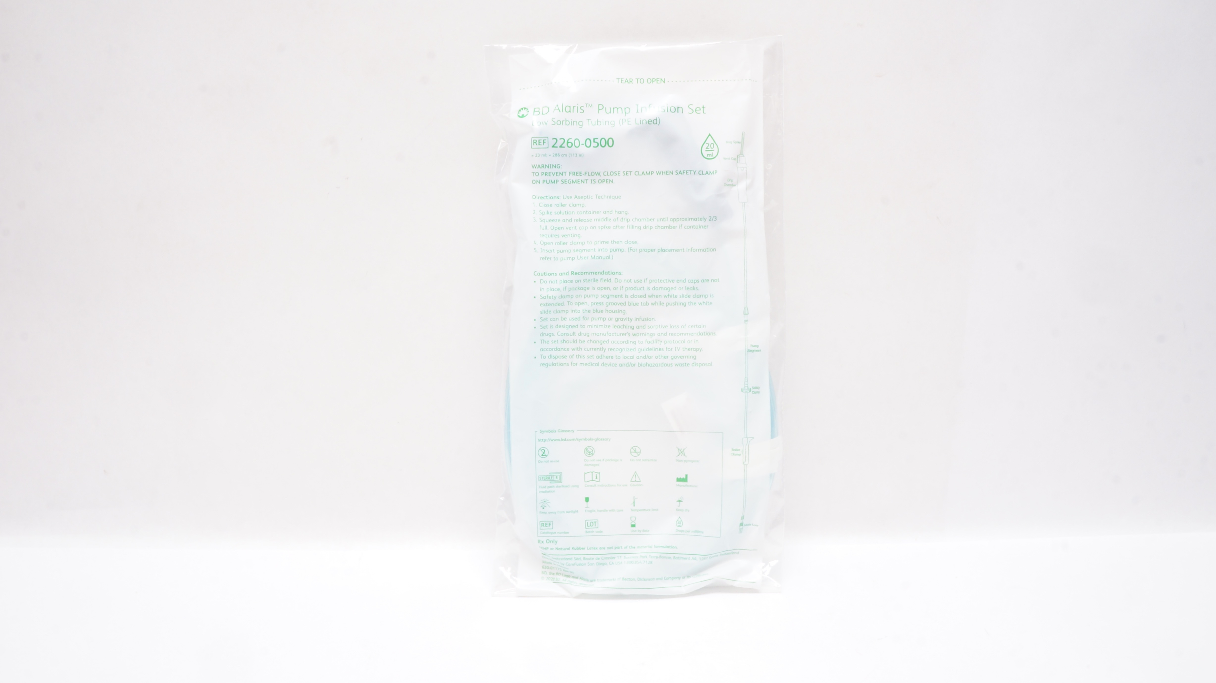 BD 2260-0500 Alaris Pump Infusion Set Sorbing Tubing 23ml x 113inch 20Drops/mL