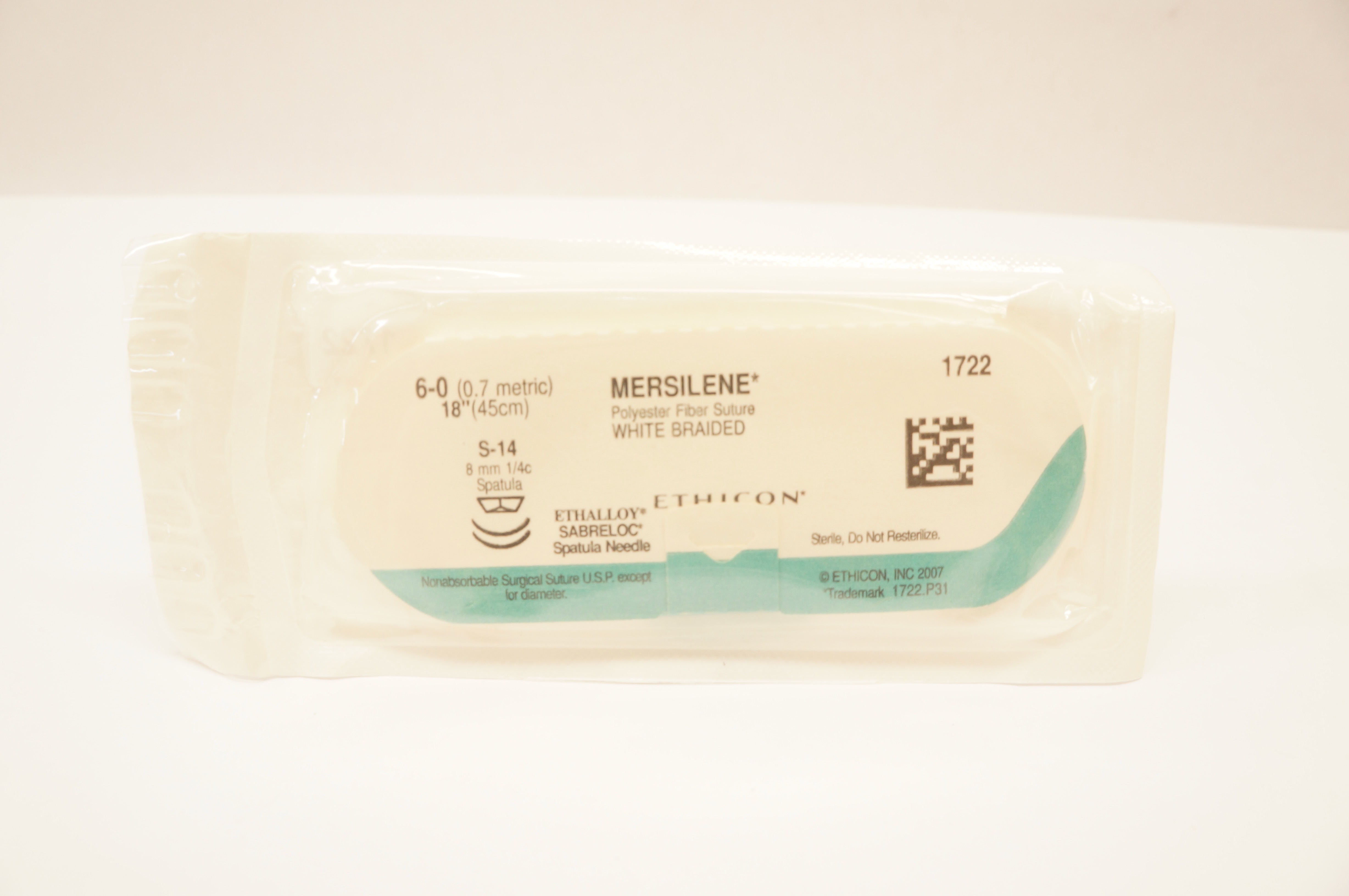 Ethicon 1722 6-0 Mersilene Polyester Fiber Stre S-14 8mm 1/4c Spatula 18inch (x)