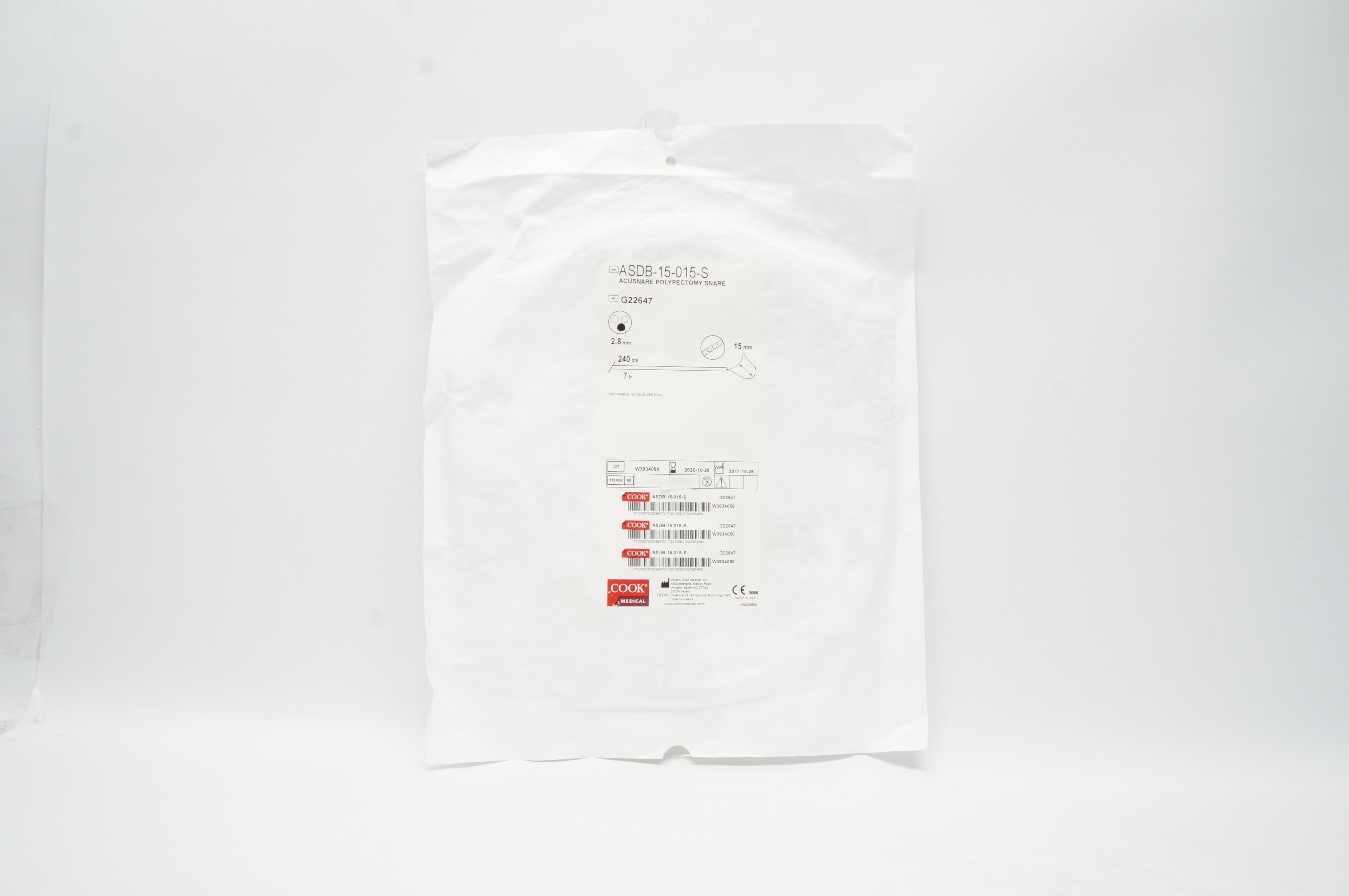 Cook Medical G22647 AcuSnare Polypectomy Duck-Bill Snare, 7F (x)