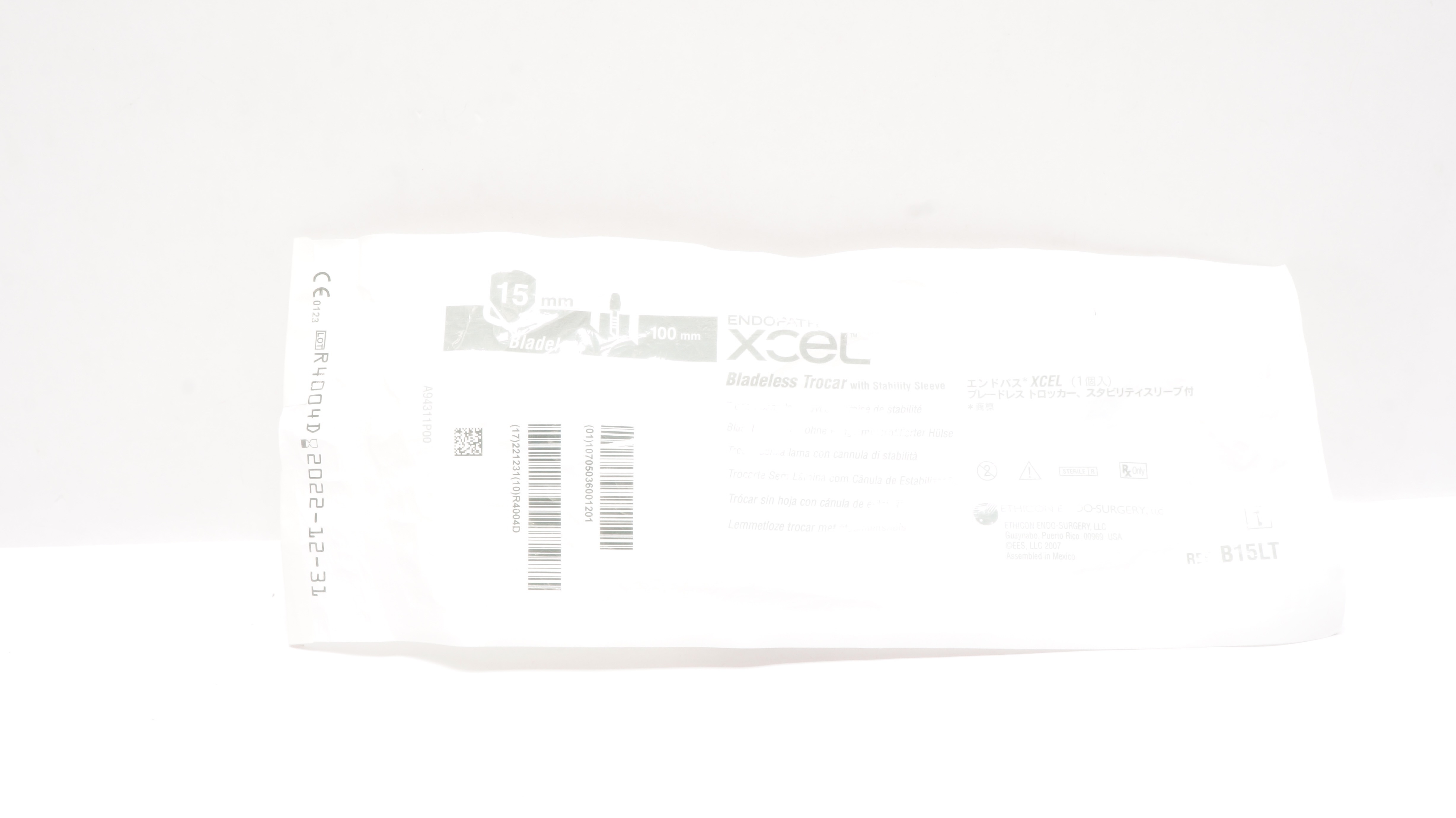 Ethicon B15LT Endopath Xcel Bladeless Trocar w/Stability Sleeve 15 x 100mm (x)