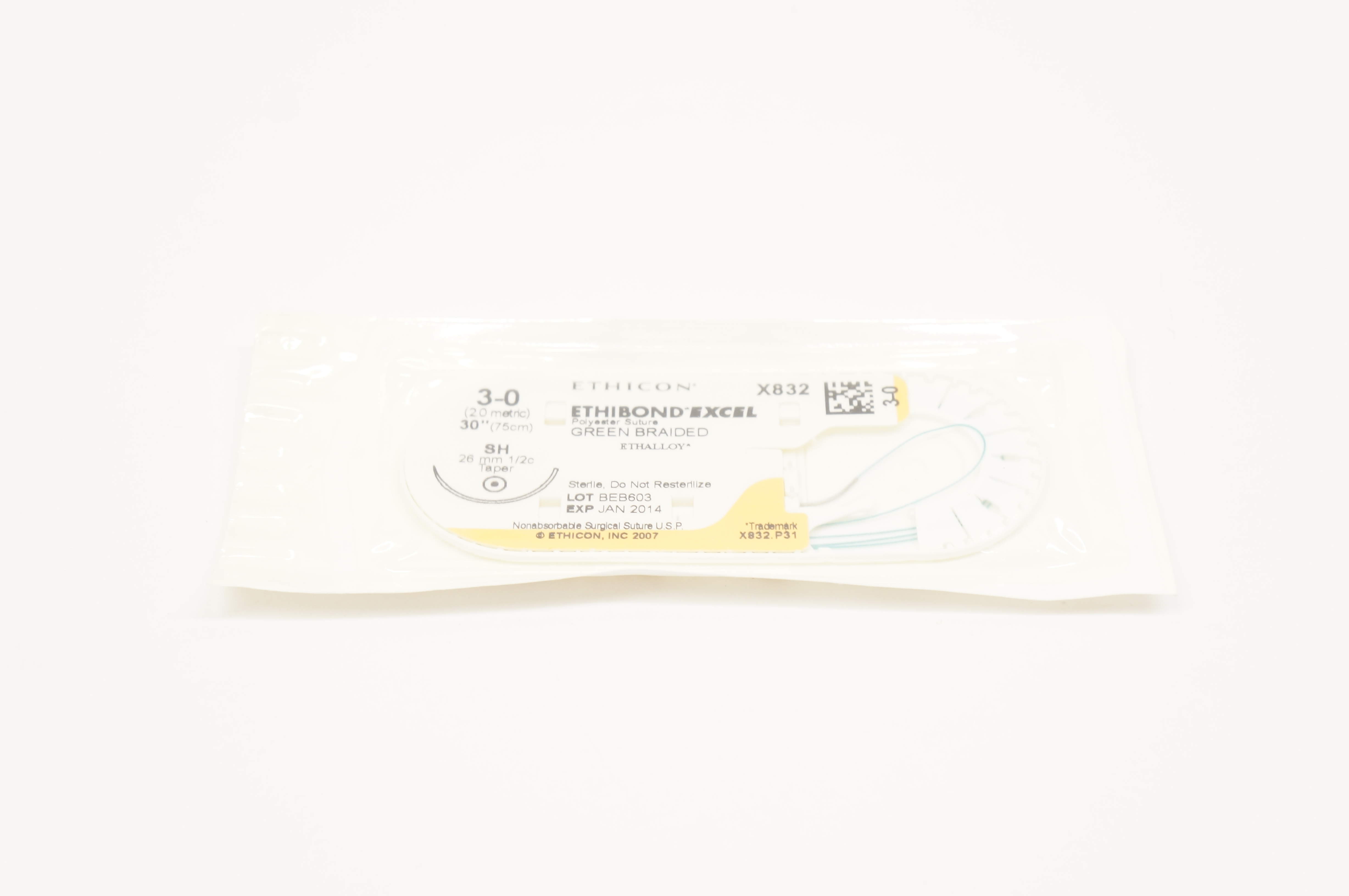 Ethicon X832 3-0 ETHIBOND EXCEL, SH, 26mm 1/2c Taper, 30inch (x)