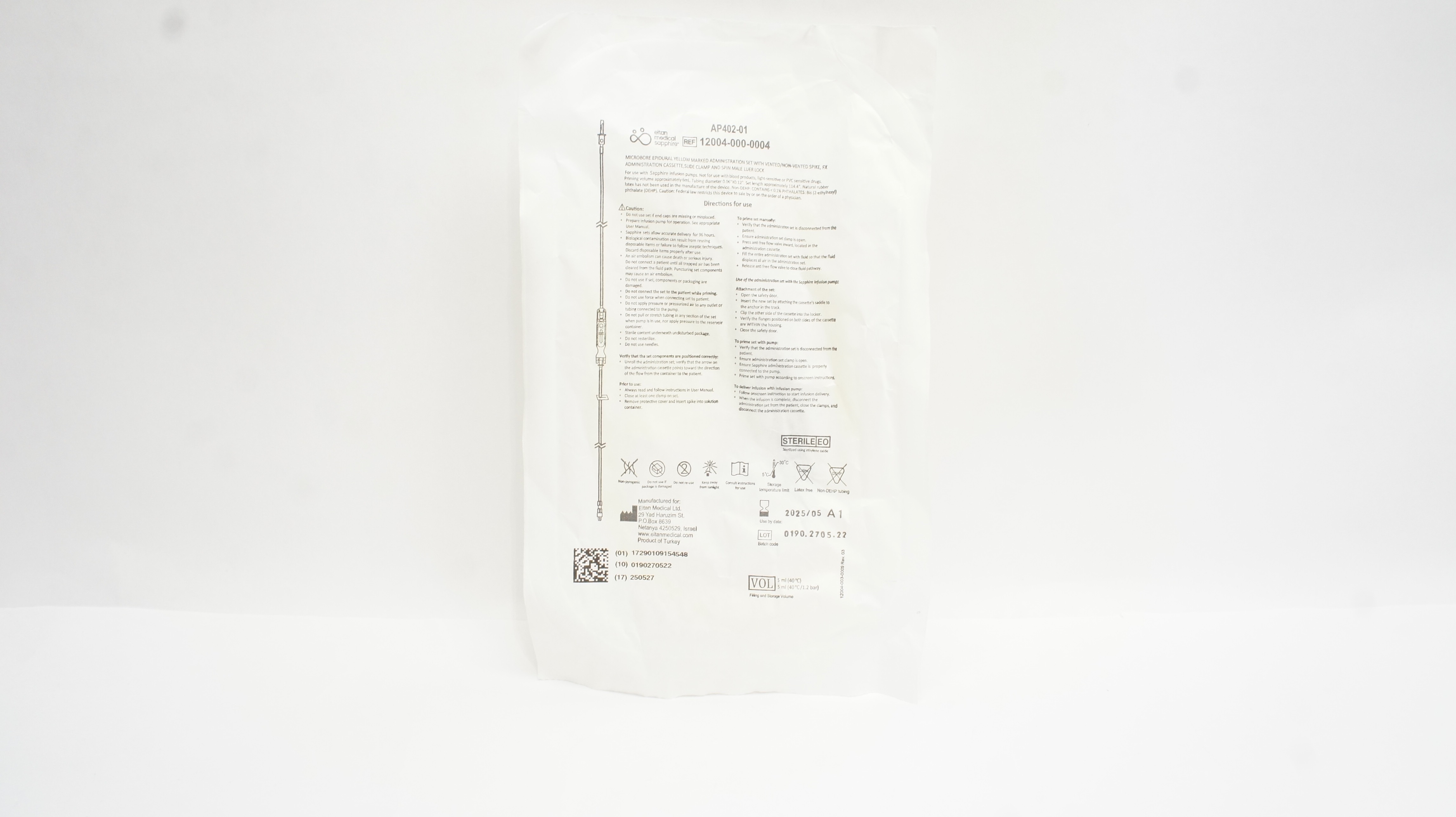 Eitan Medical 12004-000-0004 Microbore Yellow Marked Administration Set