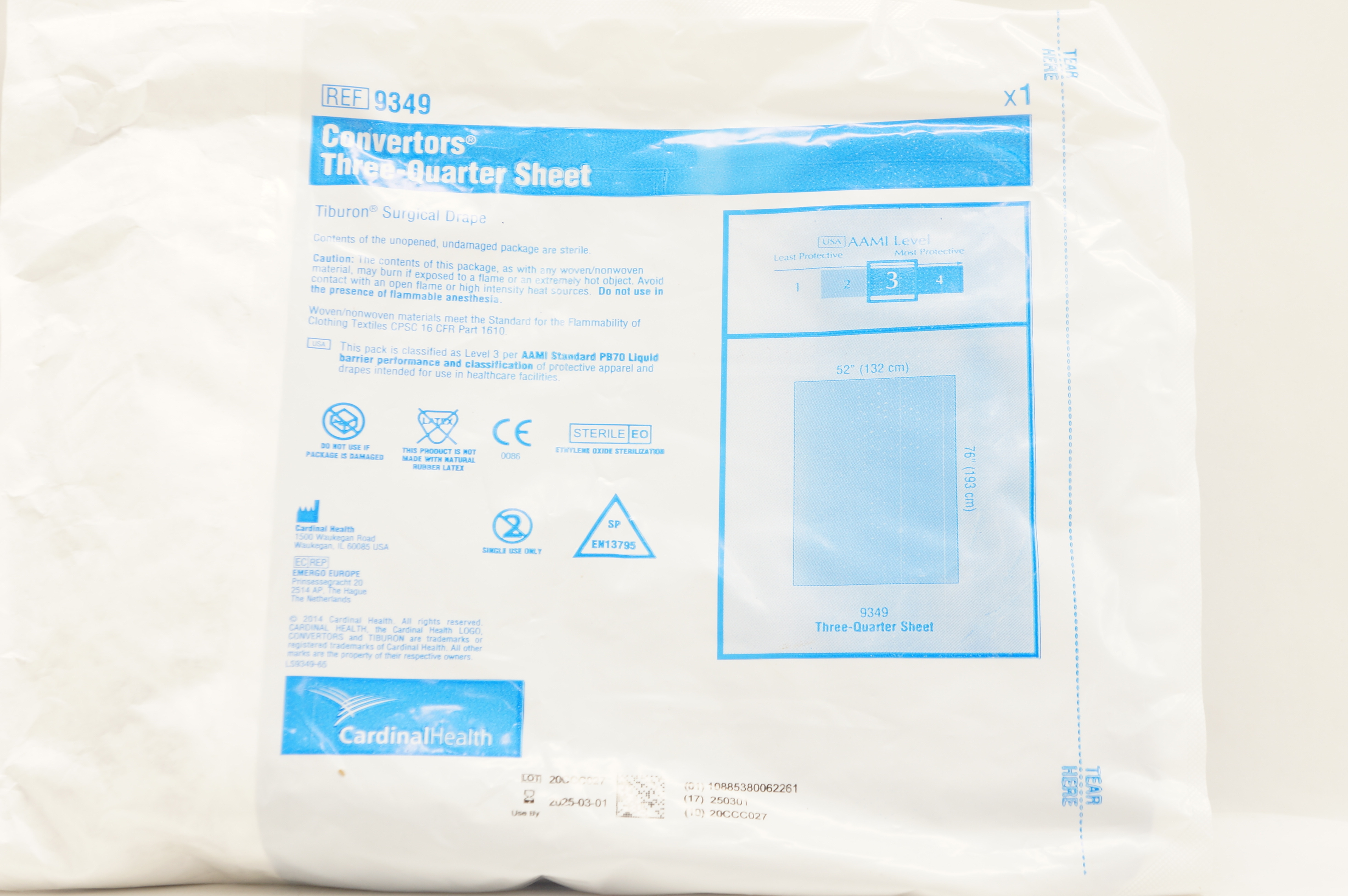 Cardinal Health 9349 Convertors Three-Quarter Sheet 52inch x 76inch