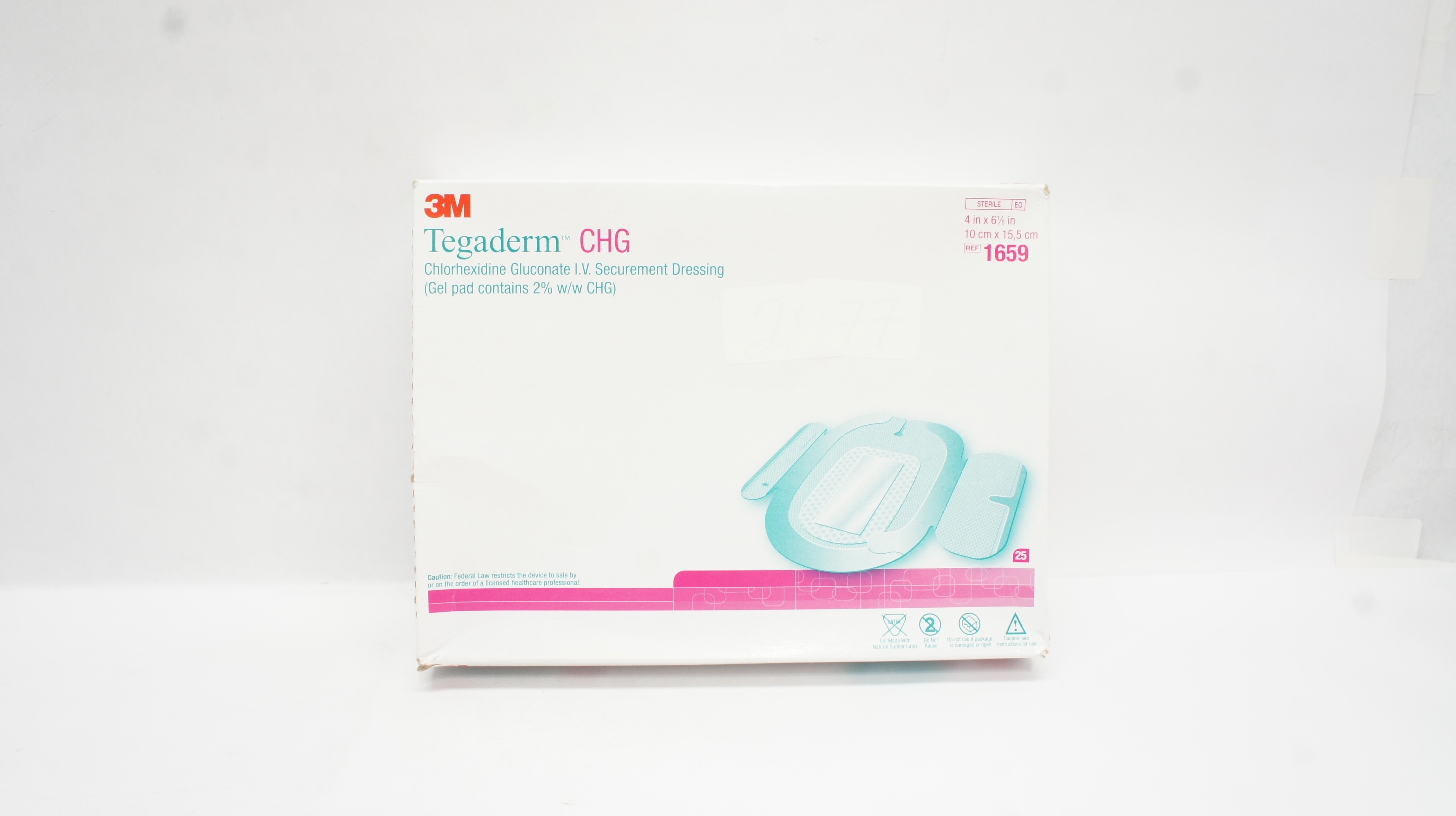 3M 1659 Tegaderm CHG LV. Securement Dressing 4 x 6-1/8inch - Box of 25