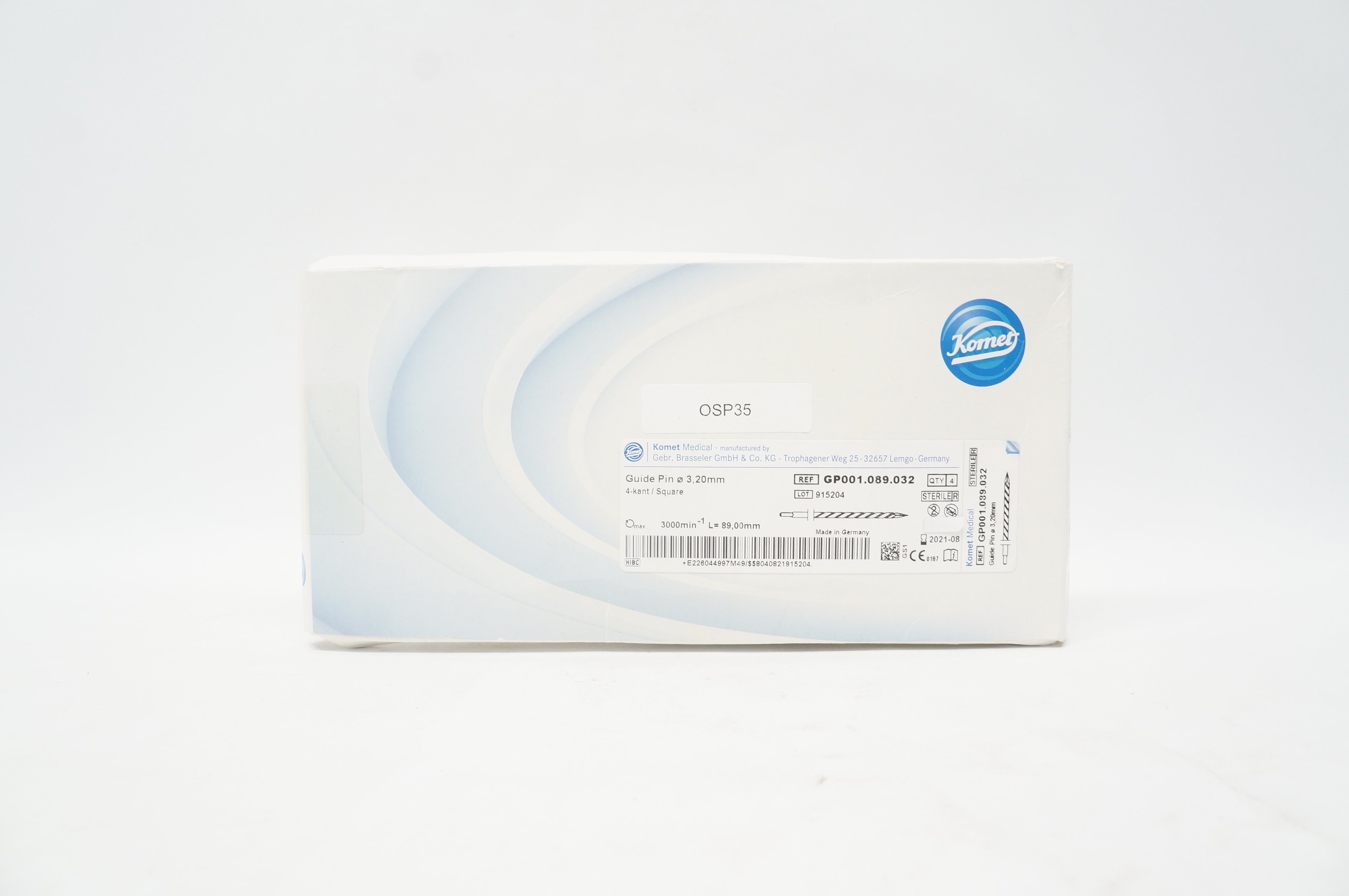 Komet Medical GP001.089.032 Guide Pin 3.2mm 4-kant/Square - Box of 4