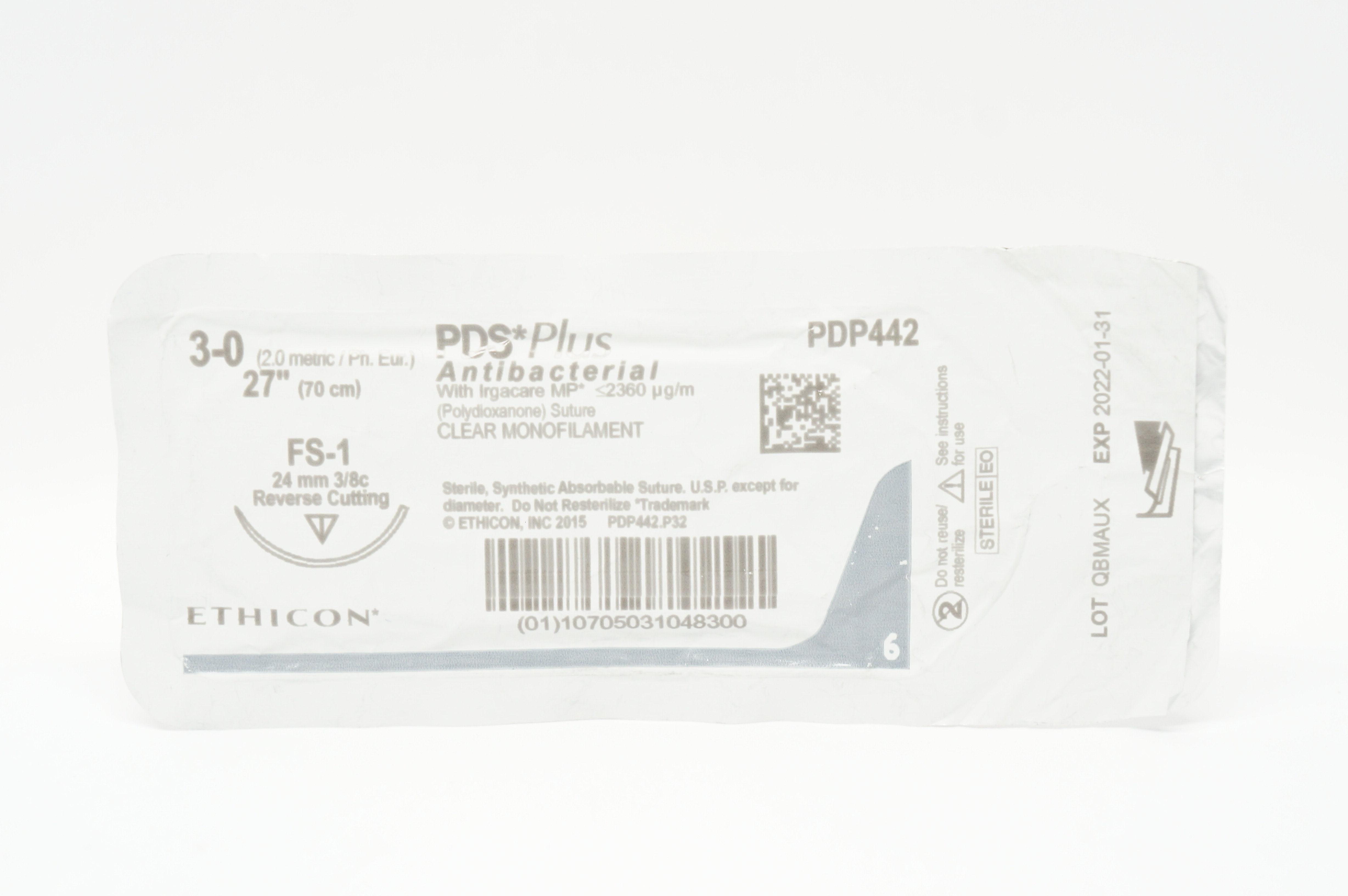 Ethicon PDP442 3-0 PDS  Plus, FS-1 24mm 3/8c Reverse Cutting, 27inch (x)