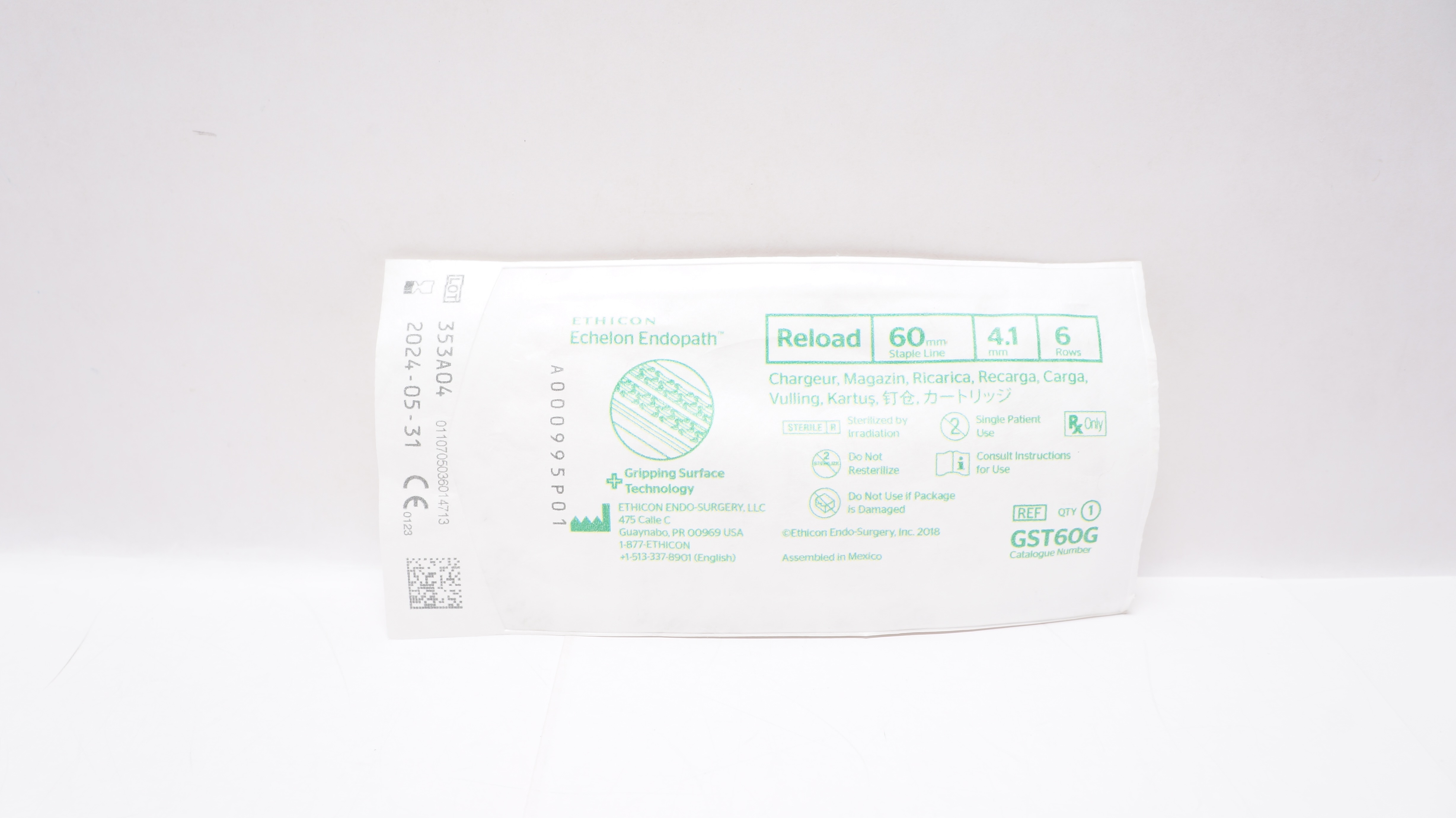 Ethicon GST60G Endopath Echelon Reload 60 mm Staple Line 4.1 mm 6 Rows