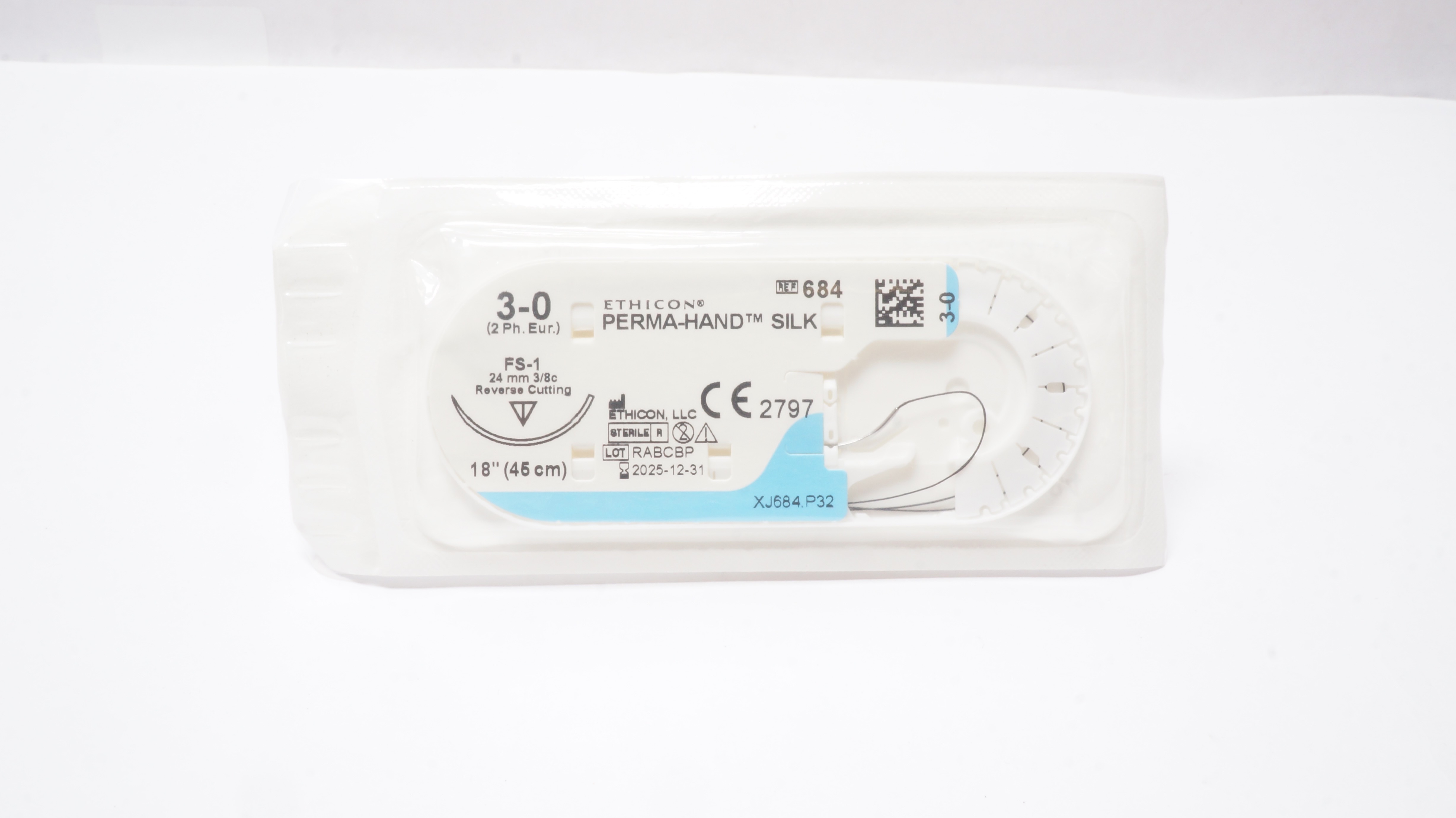 Ethicon 684 3-0 Perma-Hand Silk FS-1 24mm 3/8c Reverse Cutting 18inch