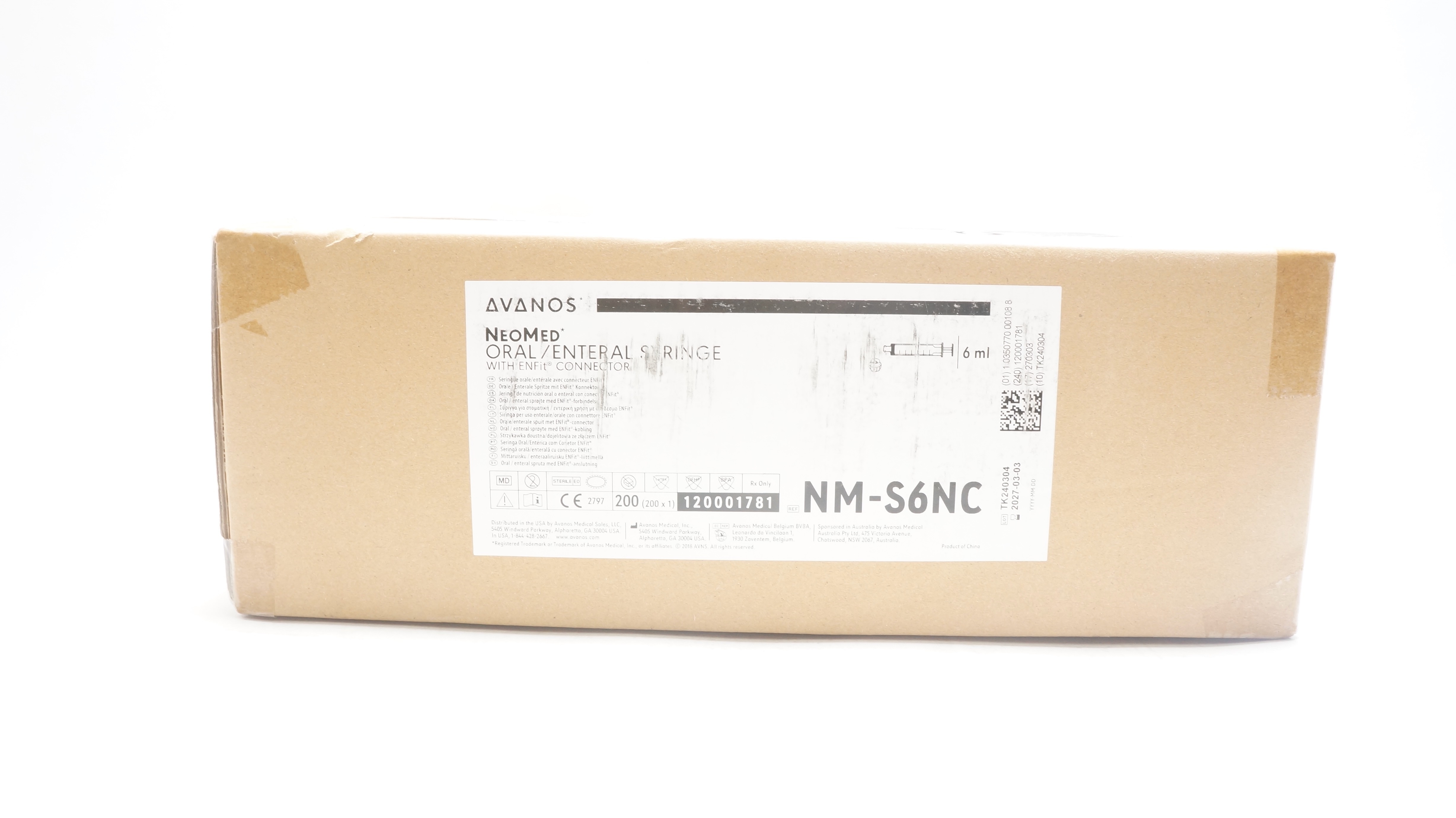 Avanos PNM-S6NC NeoMed ENFit Compliant Oral/Enteral Syringe 6ml - Box of 200