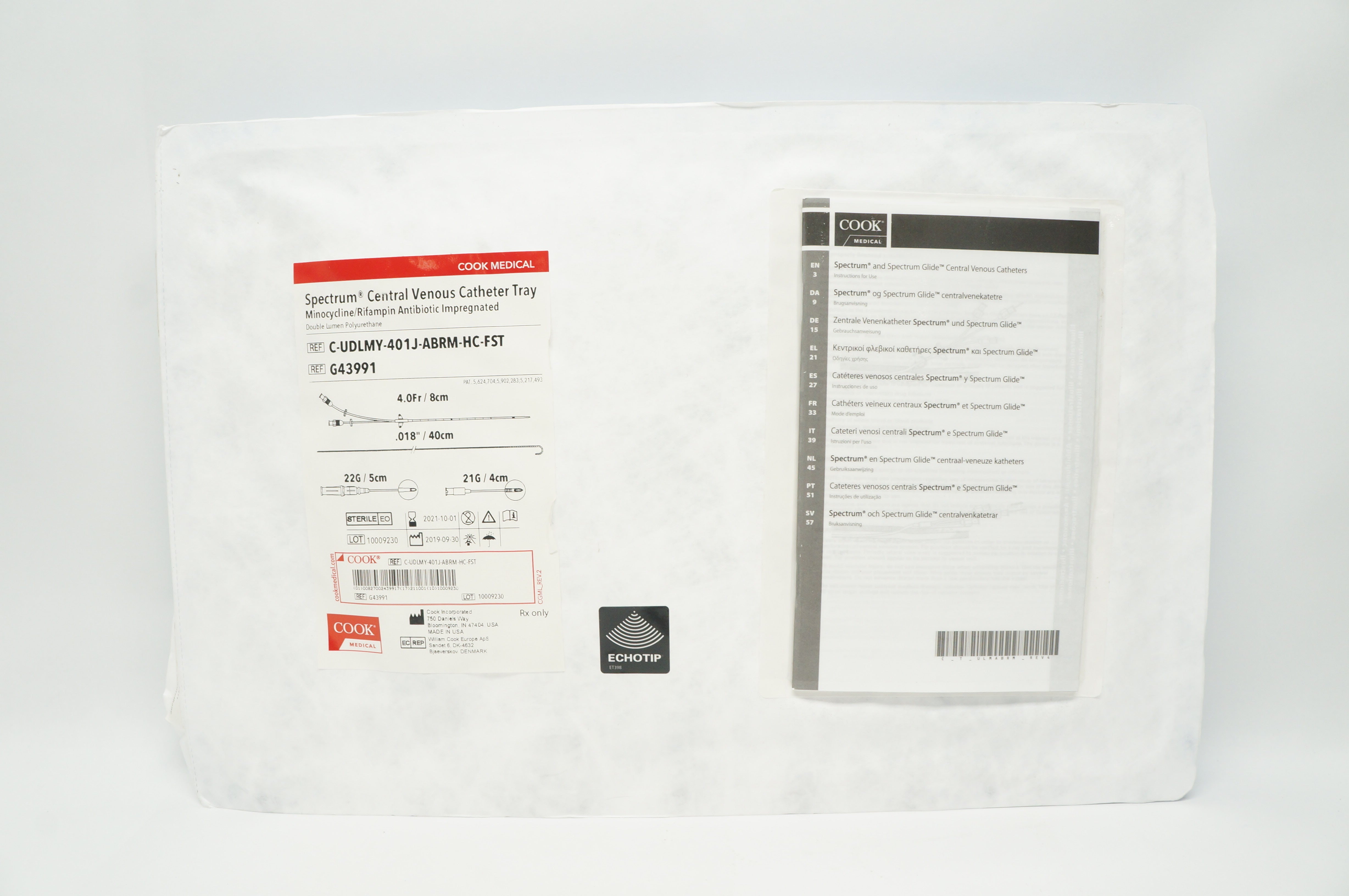 Cook Medical G43991 Spectrum Central Venous Cath. Tray 4 Fr. x 40cm