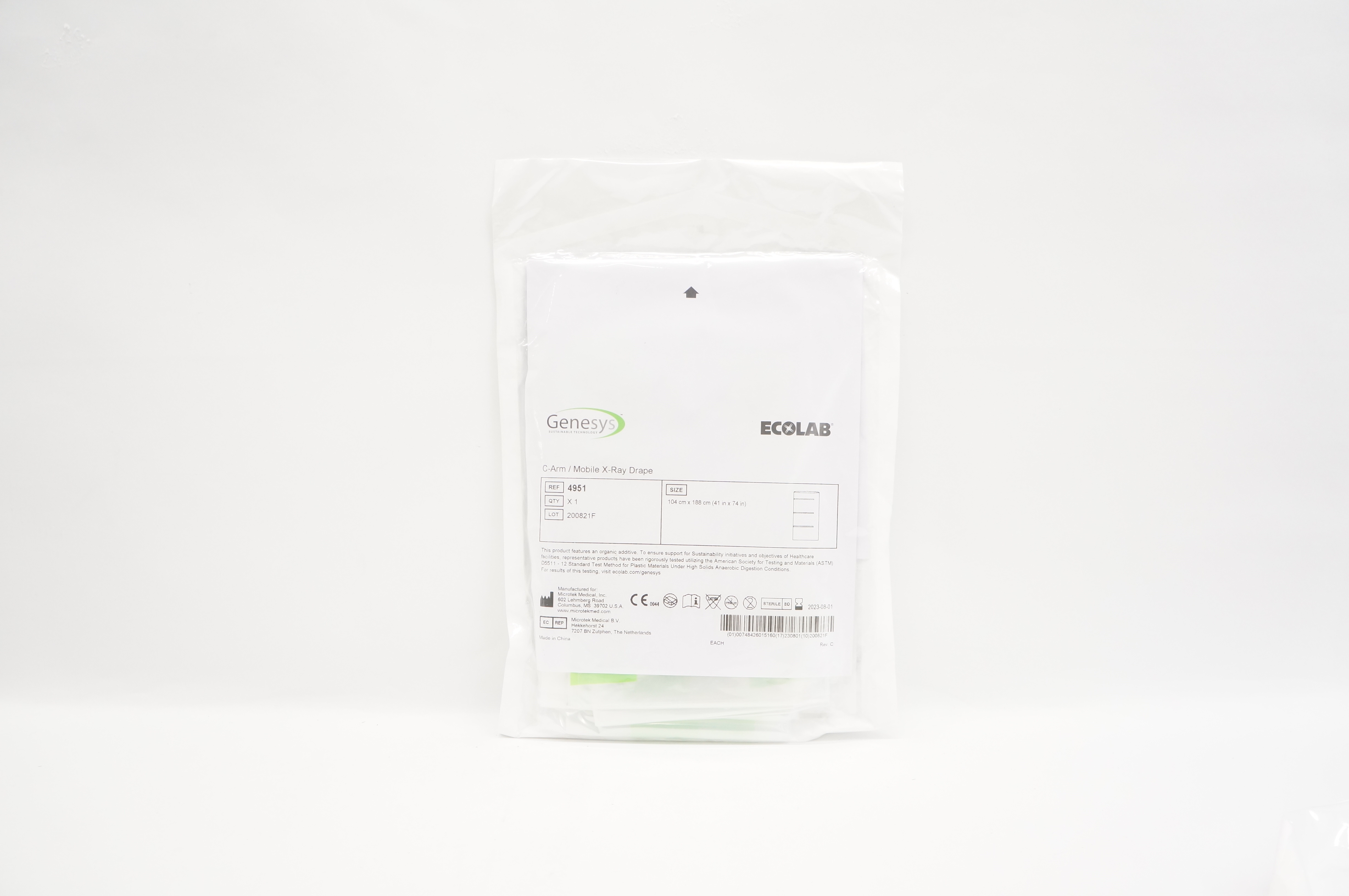 Microtek 4951 Genesys Ecolab C-Arm/Mobile X-Ray Drape 41inch x 74inch