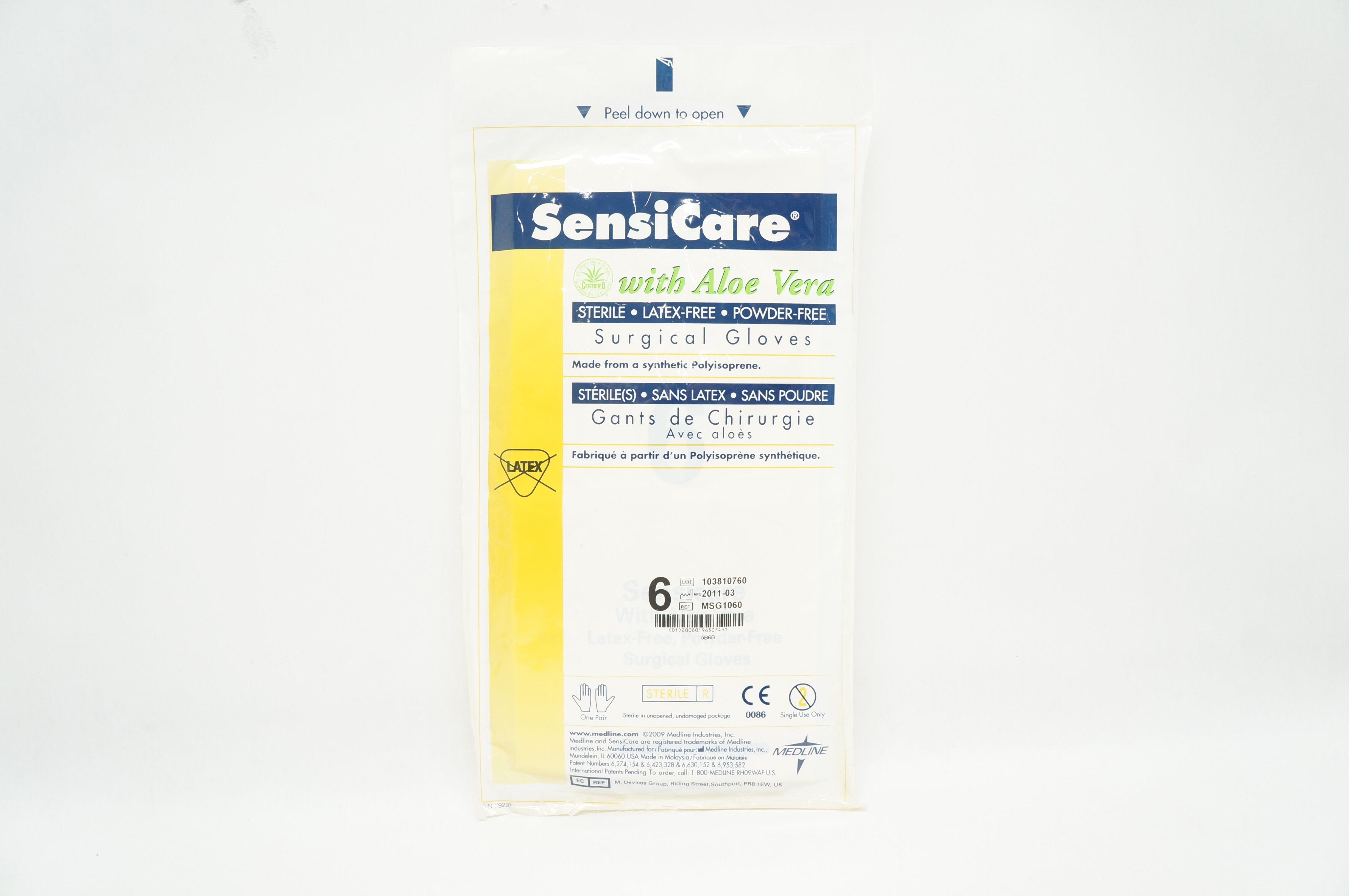 Medline MSG1060 Sensicare Surgical Gloves with Aloe Vera, Size 6 (x)