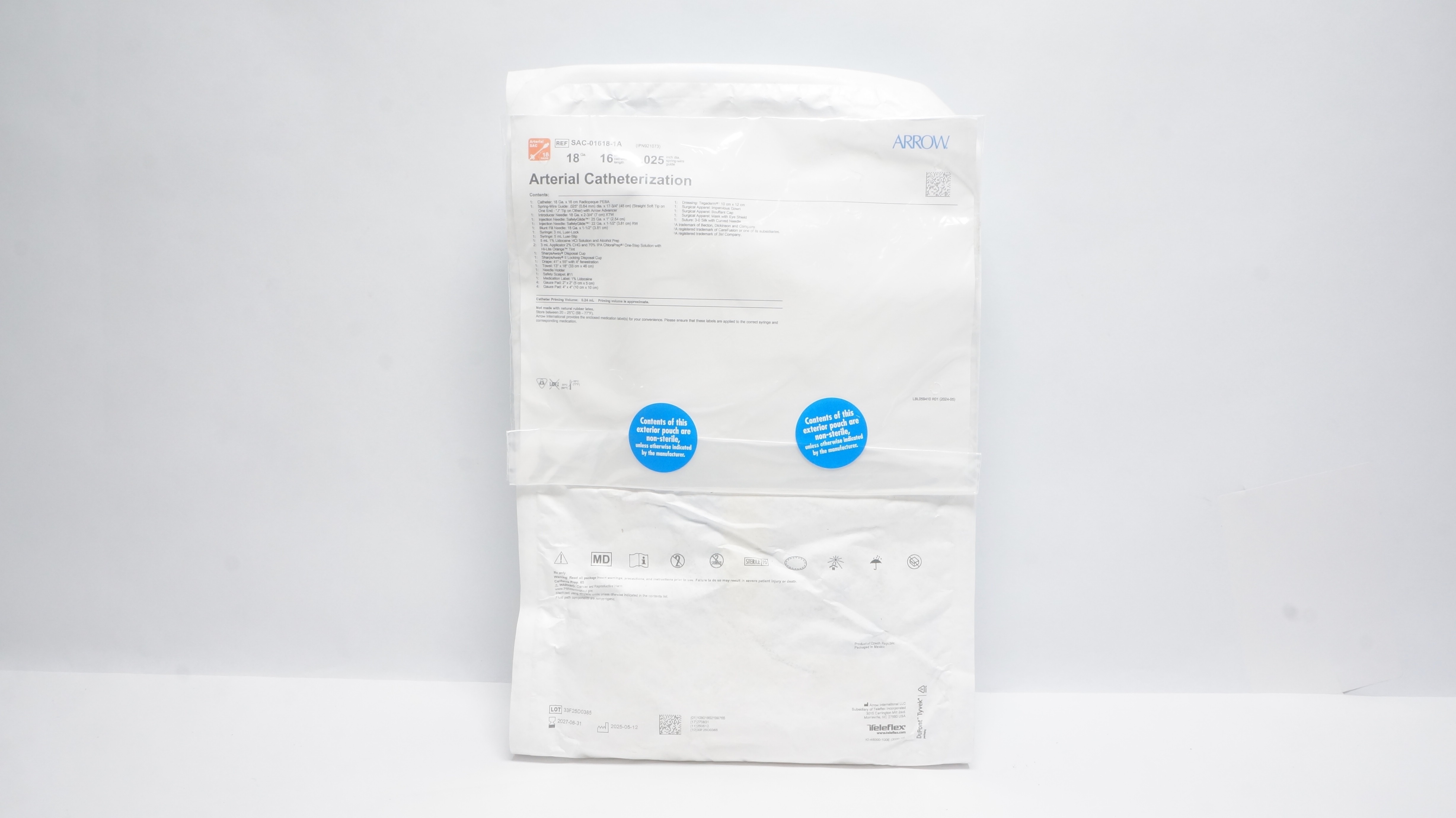 Teleflex SAC-01618-1A Arrow Arterial Catheterization 18Ga x 16cm x .025In