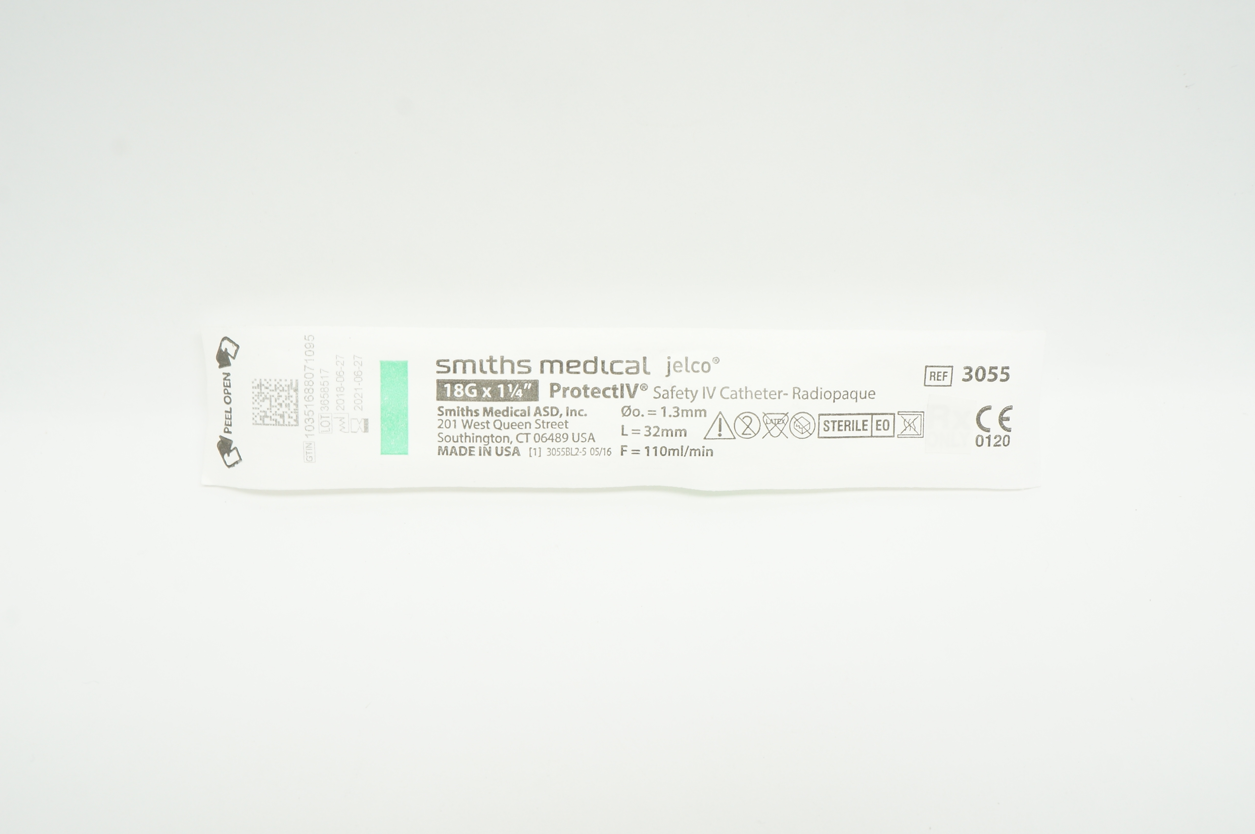 Smiths Medical 3055 Jelco ProtectIV Safety IV Cath 18G x 1-1/4inch