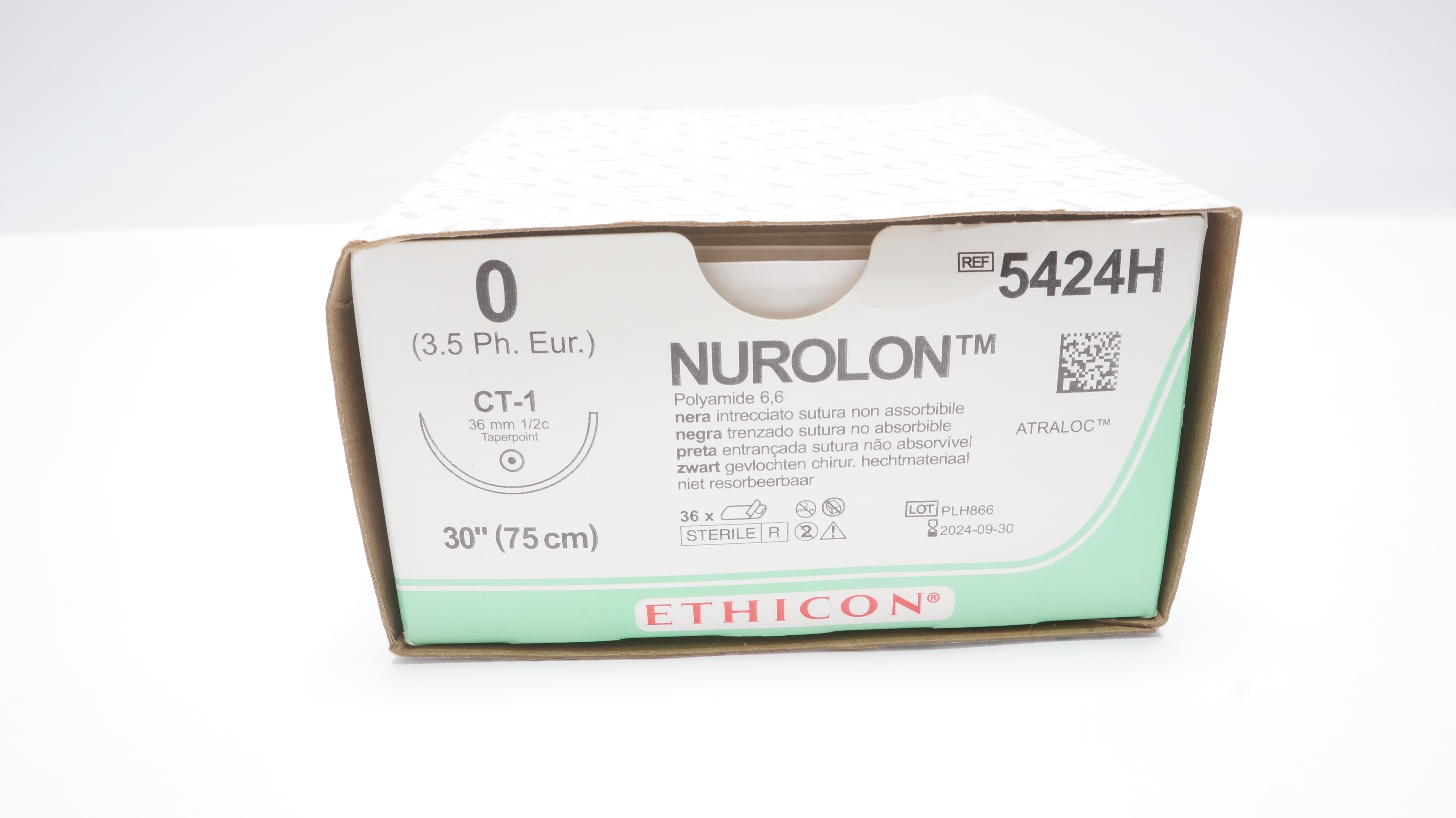 Ethicon 5424H 0 NUROLON, CT-1, 36mm 1/2c, 30inch ~ Pack of 25 (x)