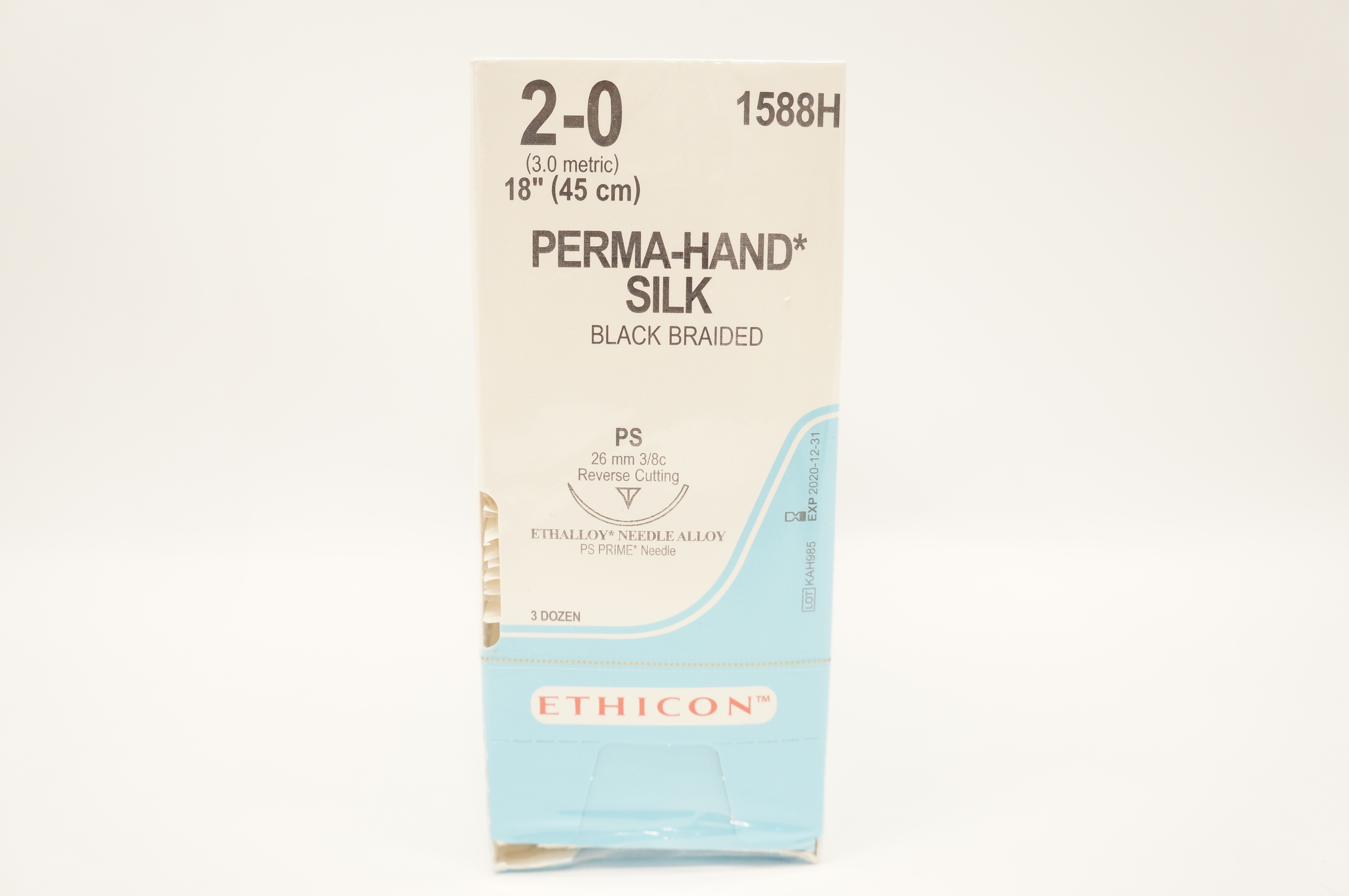 Ethicon 1588H 2-0 PERMA-HAND SILK PS 26mm 3/8c Reverse Cutting,18in(x)-Box of 36