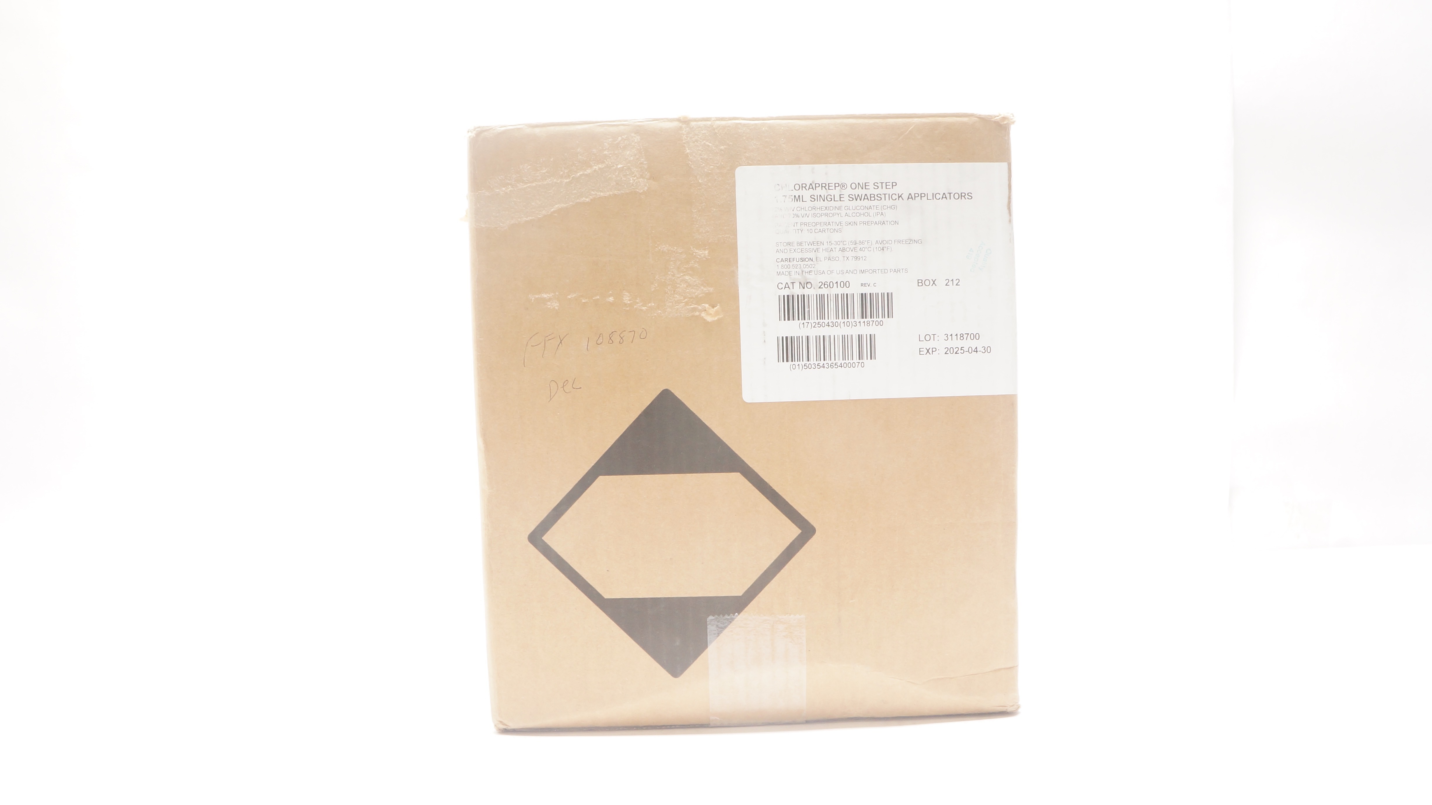 CareFusion 260100 ChloraPrep Single Swabstick 1.75 ml Applicator - Box of 212